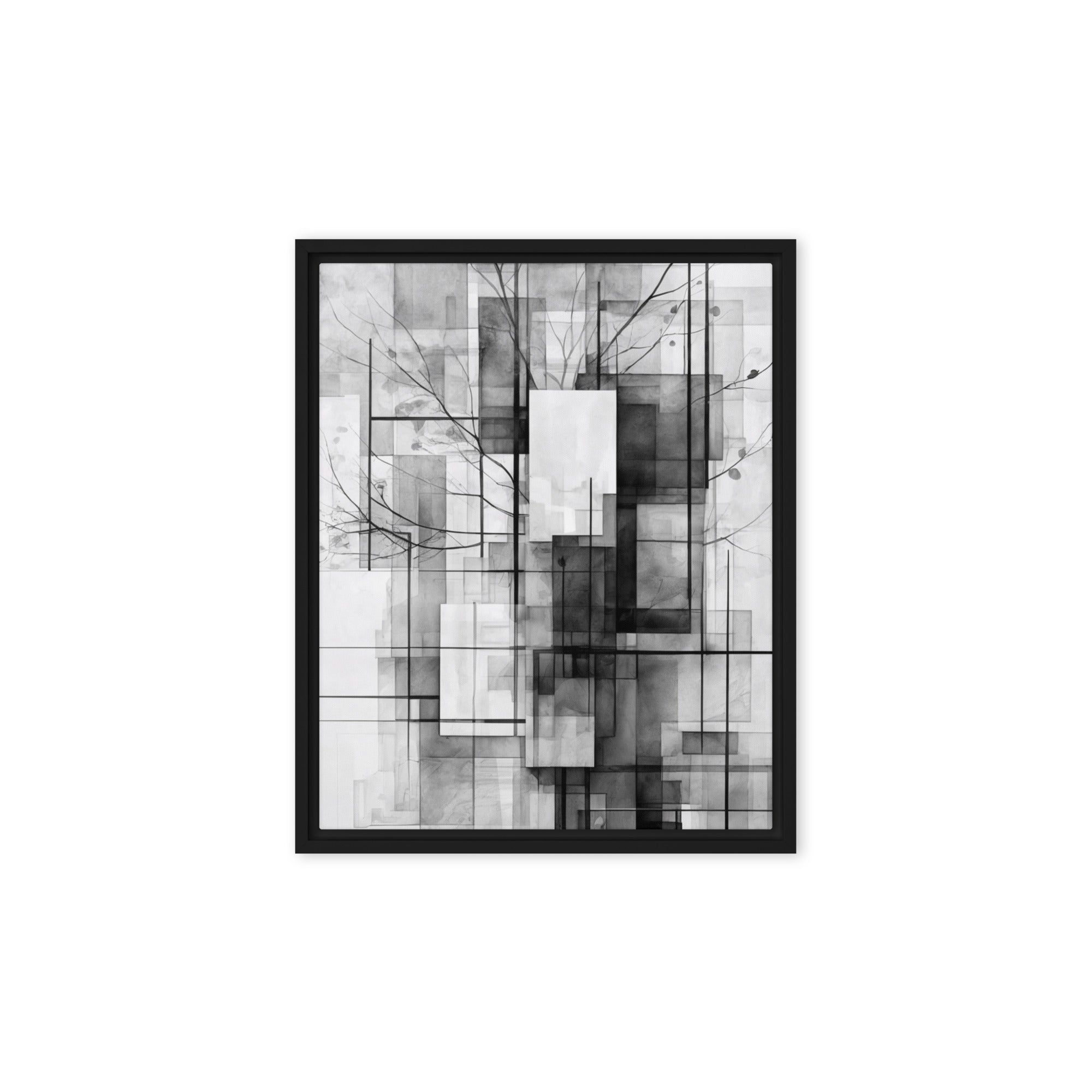 False wall art product image as a framed canvas print in black frame, 12 x 18 inch universal size