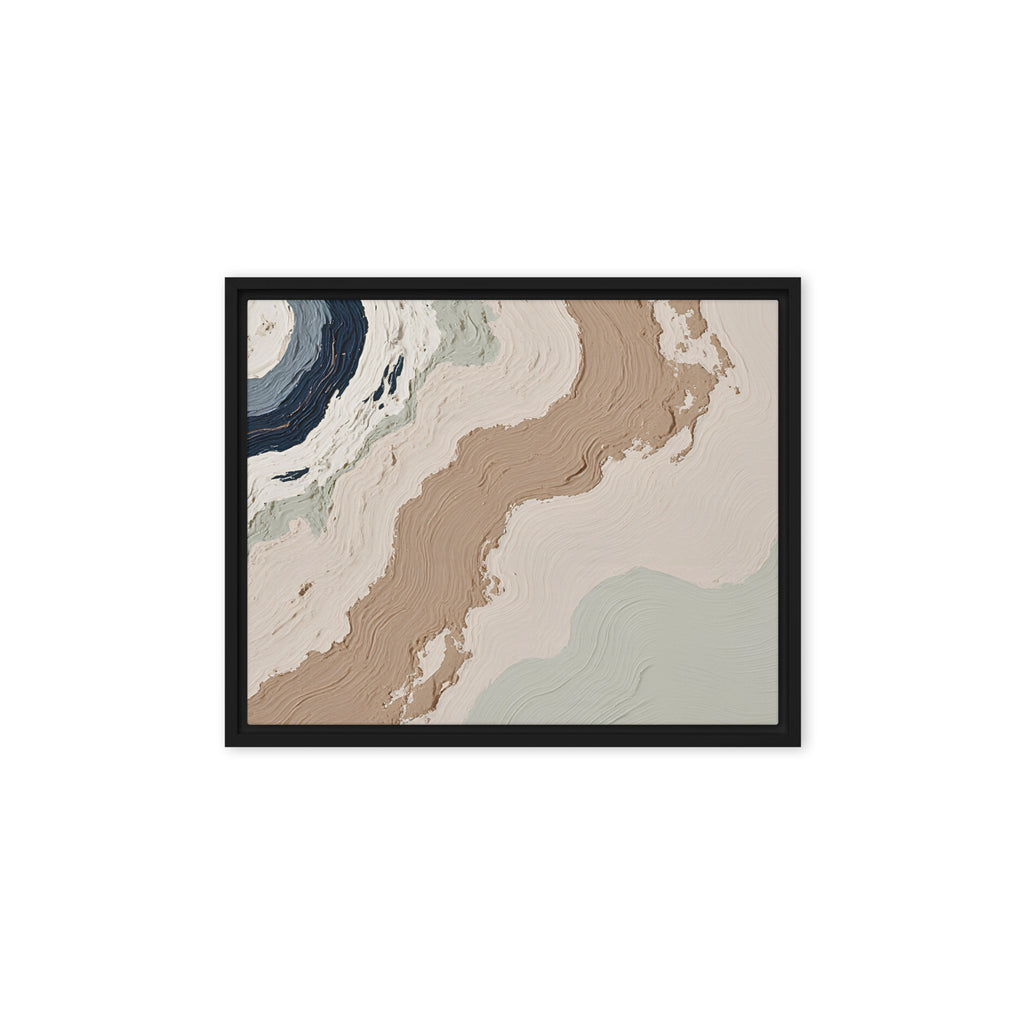 Spall framed canvas artwork with fractured stone-like layers and linear fissures, shown on white.