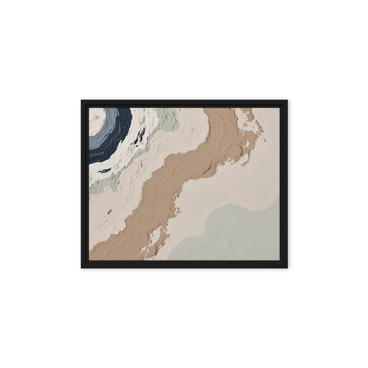 Spall framed canvas artwork with fractured stone-like layers and linear fissures, shown on white.
