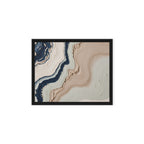 Striata framed canvas artwork with rhythmic bands of mineral color and sediment-like layers, shown on white.