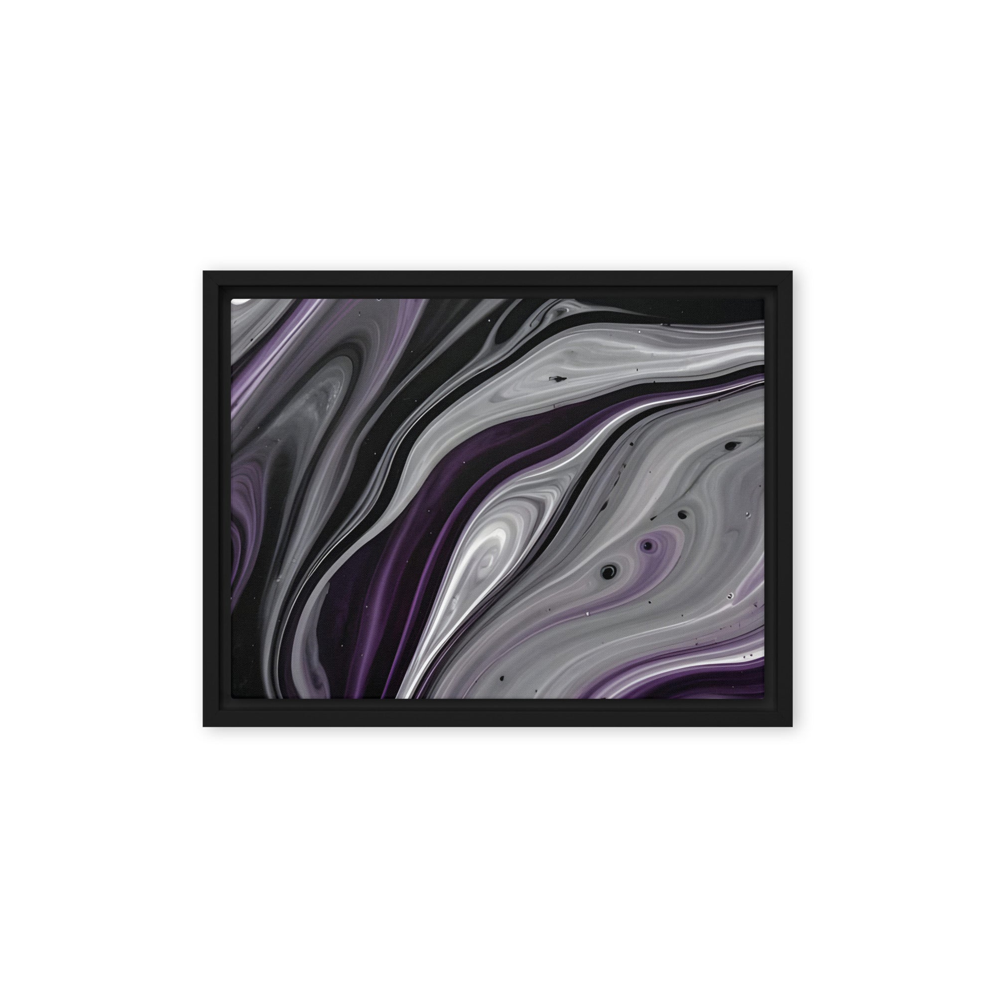 Amethyst Flow framed canvas print wall display image in black frame, 12 x 12 inch universal size
