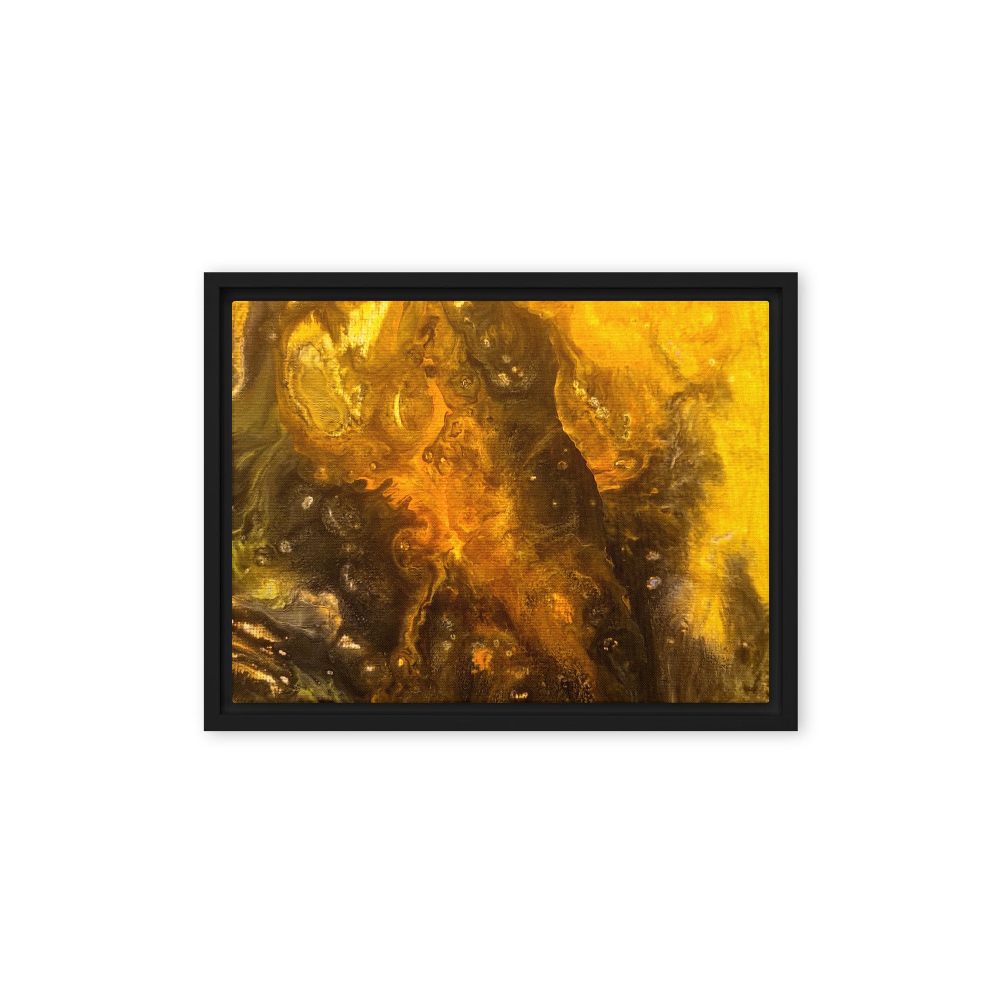 Flame framed canvas print wall display image in black frame, 12 x 12 inch universal size