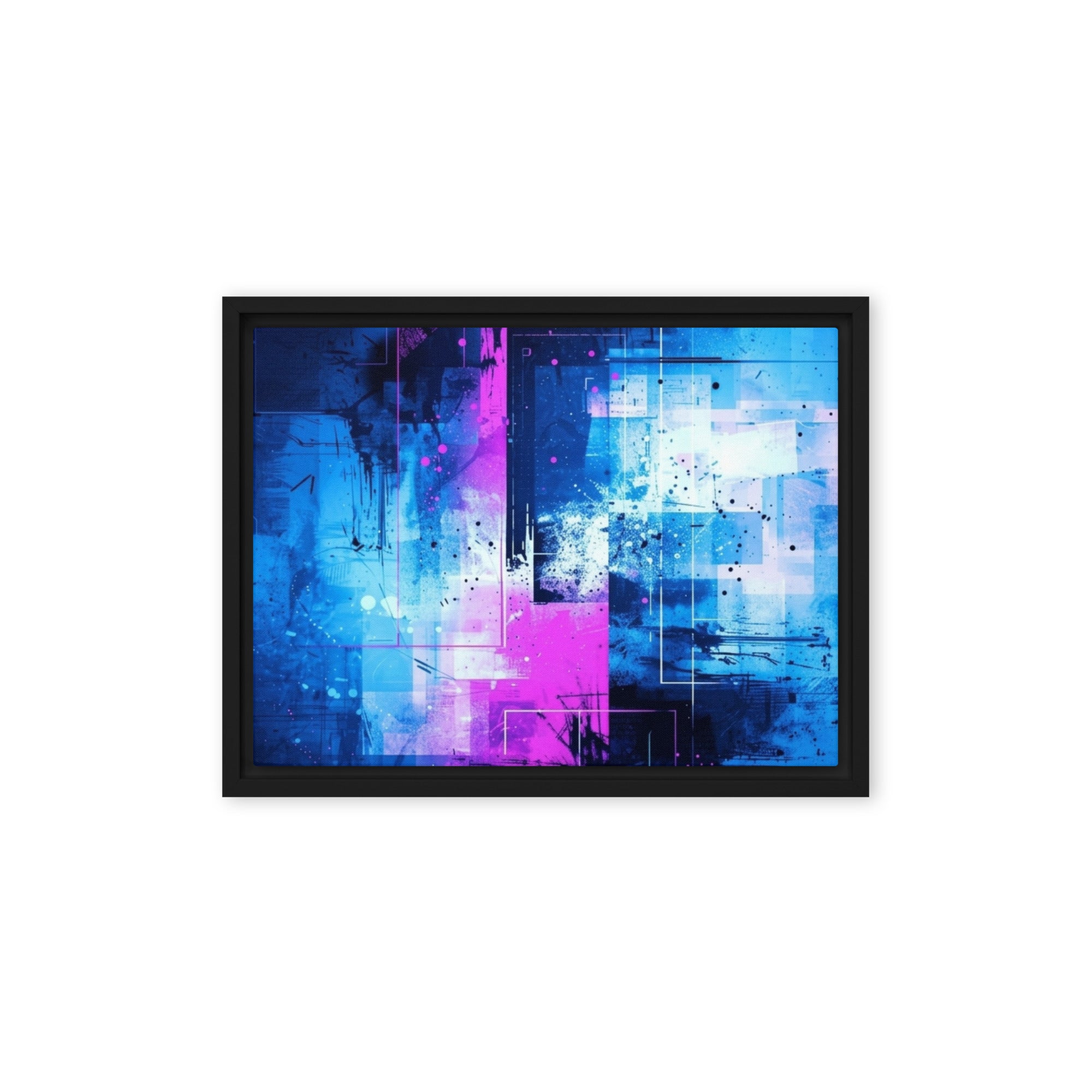 Neon framed canvas print product mockup in black frame, 12 x 16 inch universal size