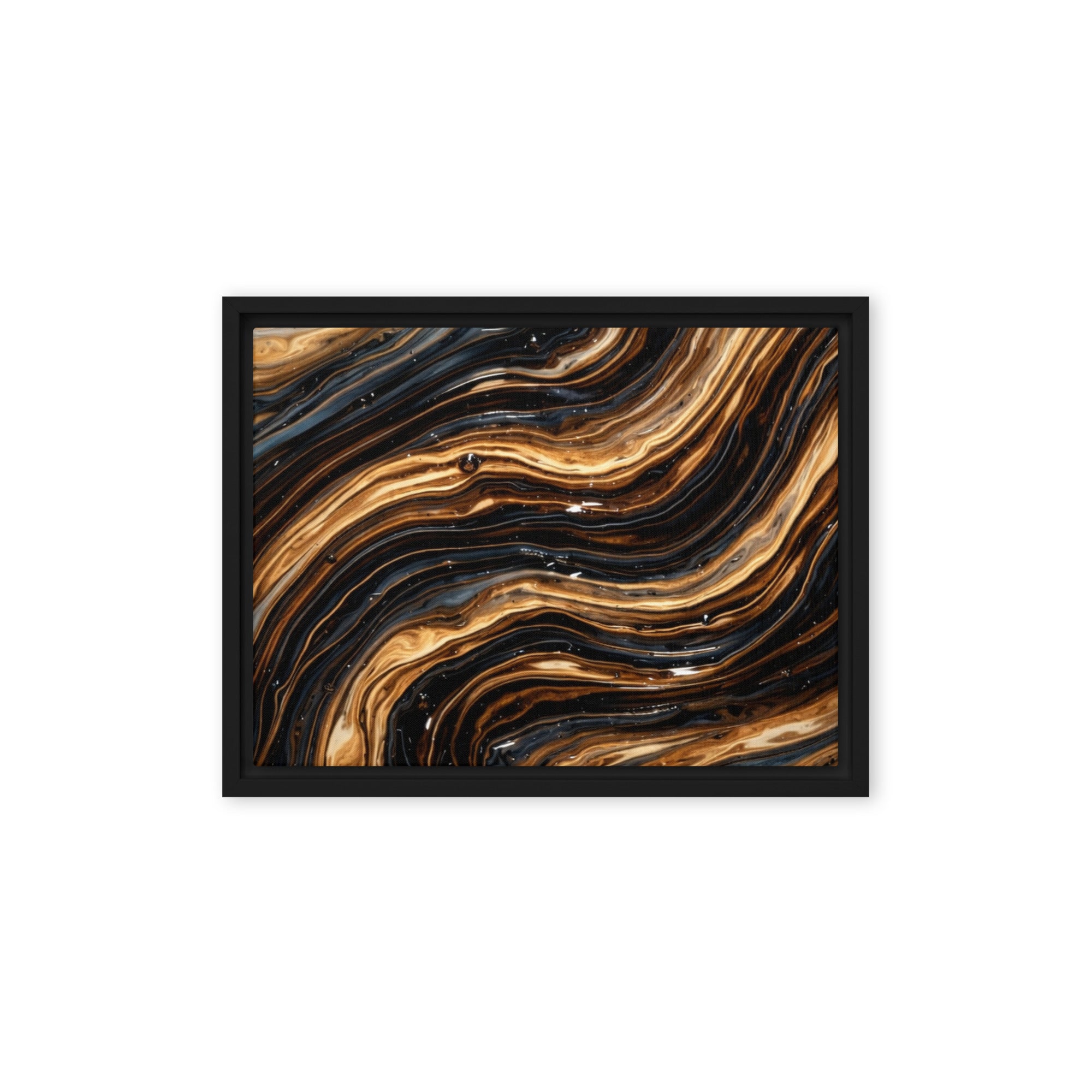 Amber framed canvas print product mockup in black frame, 12 x 16 inch universal size