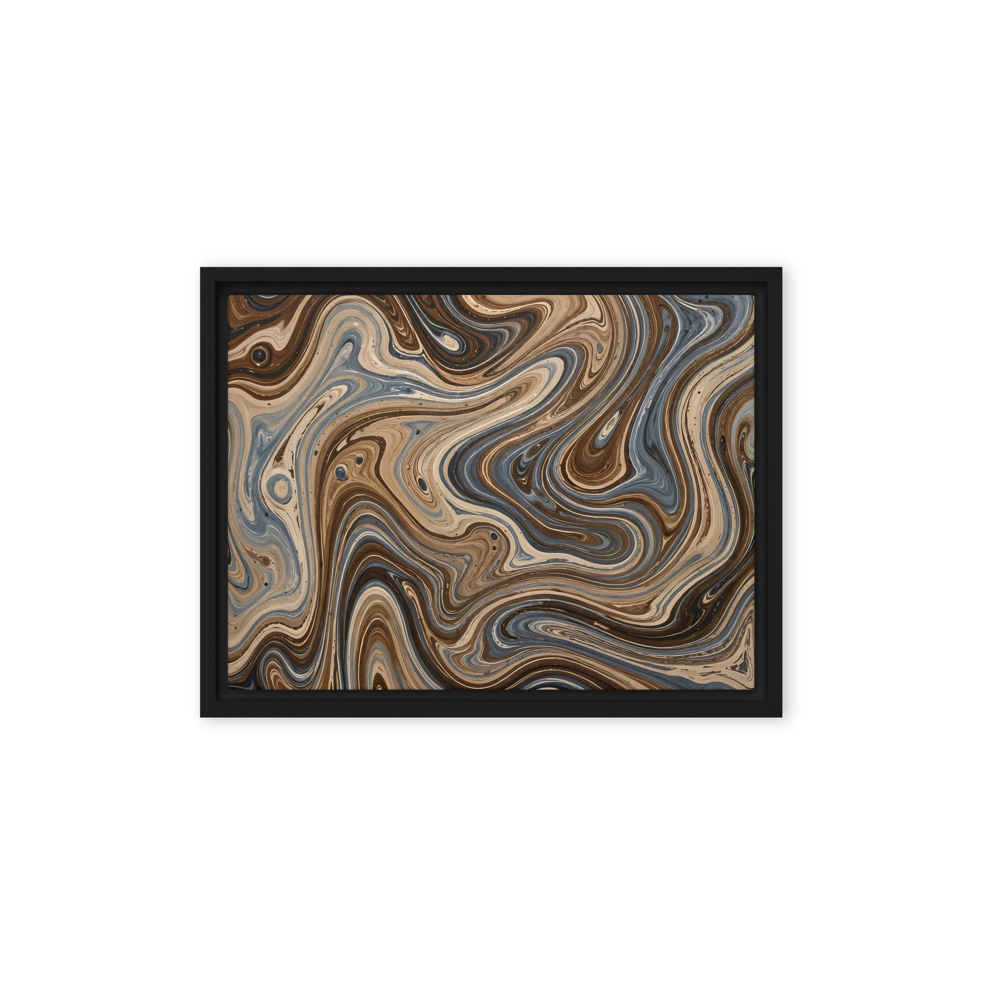 Café Mocha framed canvas print product mockup in black frame, 12 x 16 inch universal size