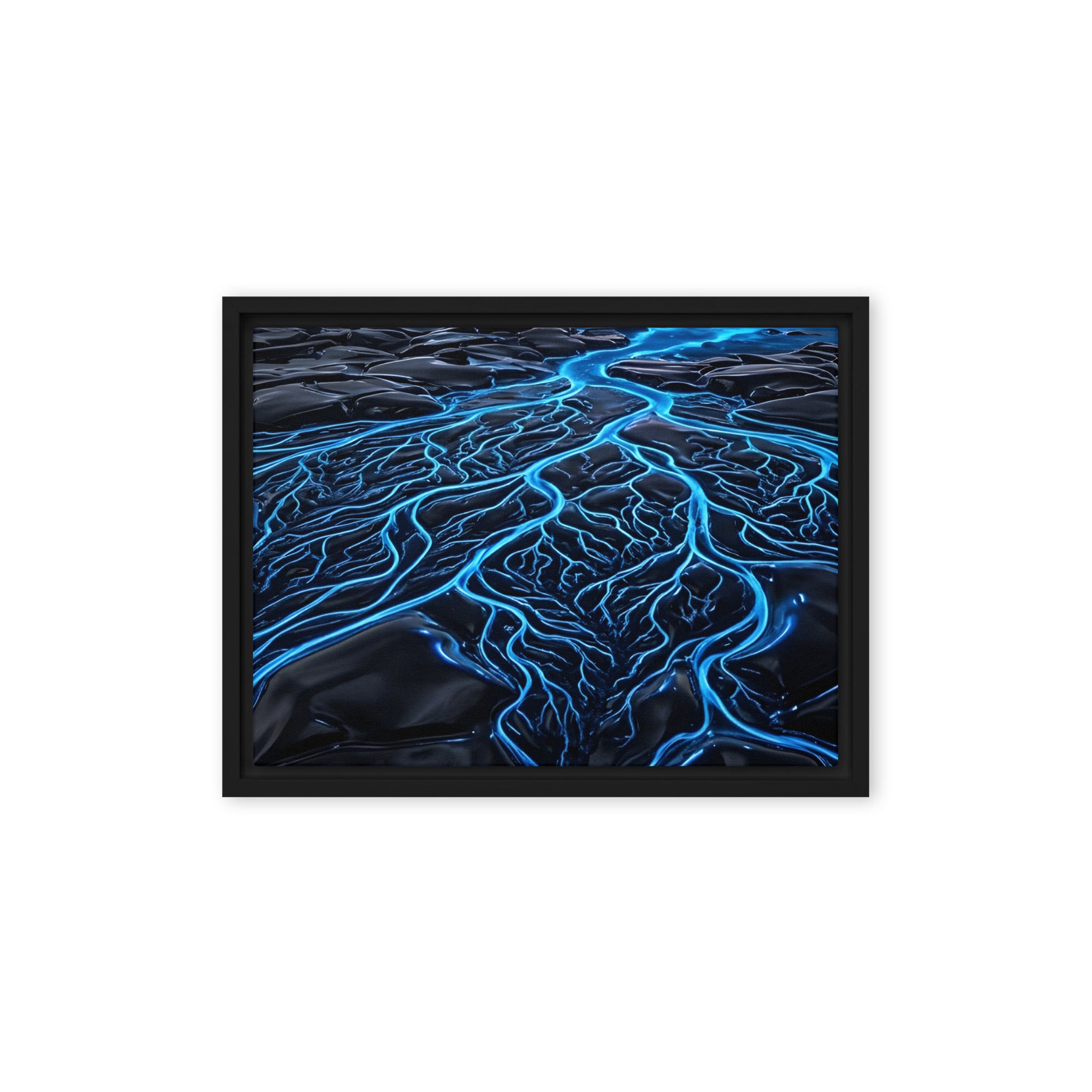 Caldera framed canvas print product mockup in black frame, 12 x 16 inch universal size