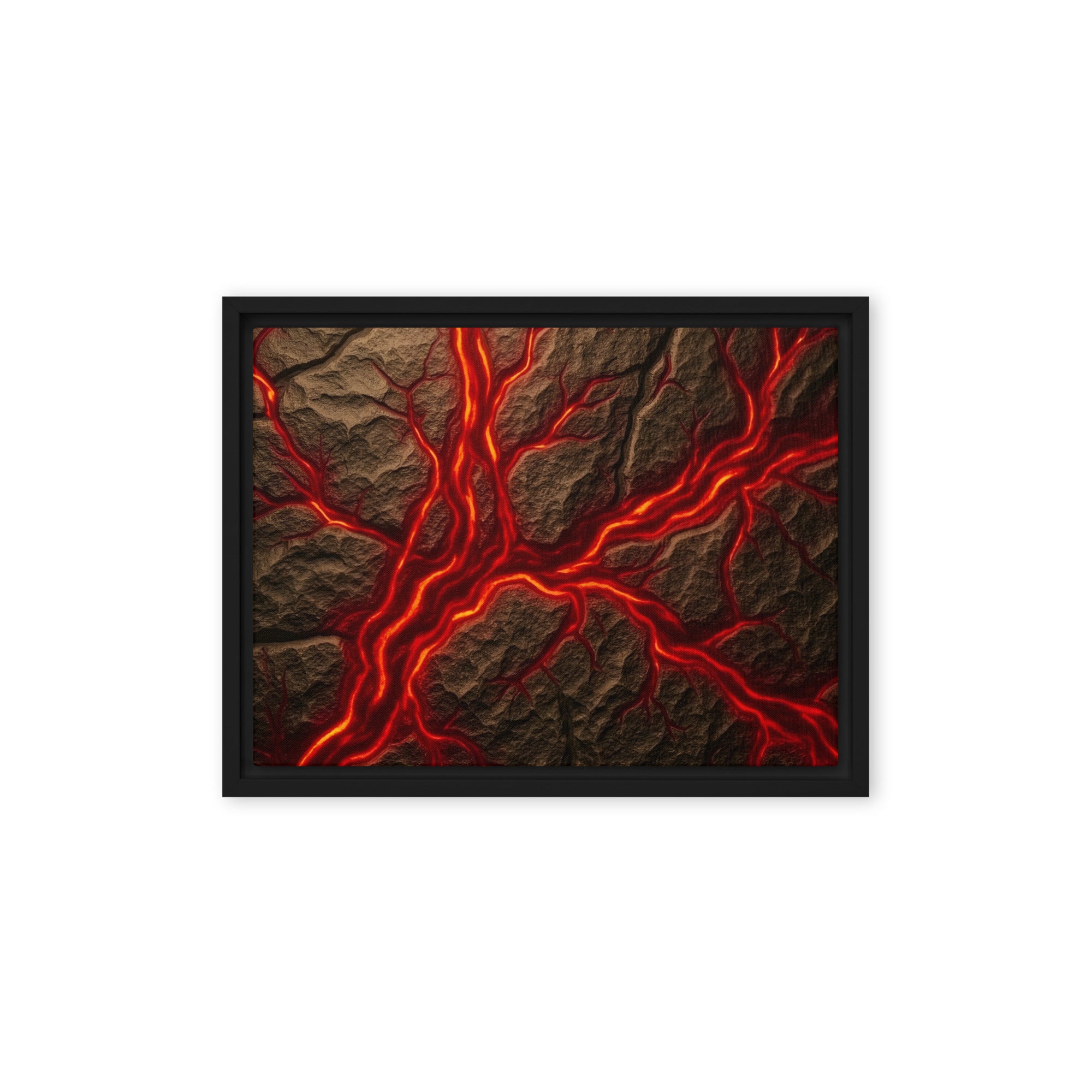 Magma framed canvas print product mockup in black frame, 12 x 16 inch universal size
