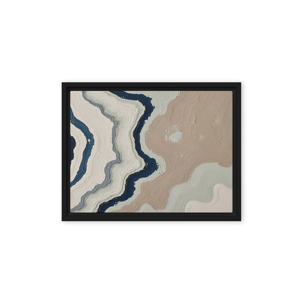 Karst framed canvas artwork with limestone-like textures and deep charcoal shadows, shown on white.