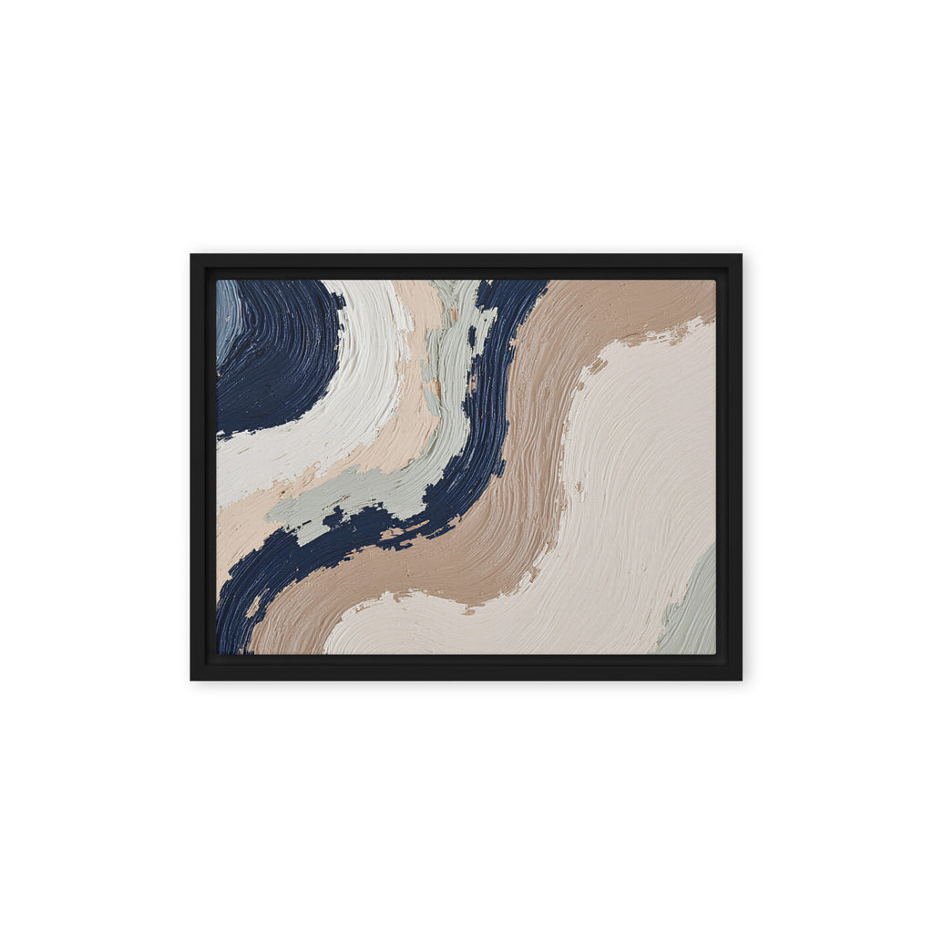 Loess framed canvas artwork with warm ochre, taupe and sandstone-like textures, shown on white.