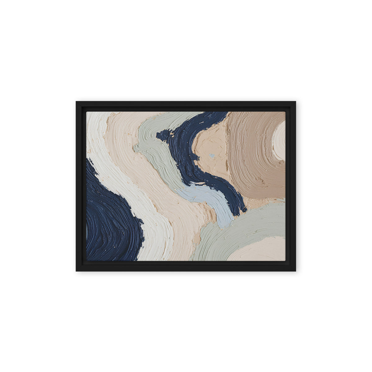 Marl framed canvas artwork with pale stone and soft clay tones with subtle visual texture, shown on white.