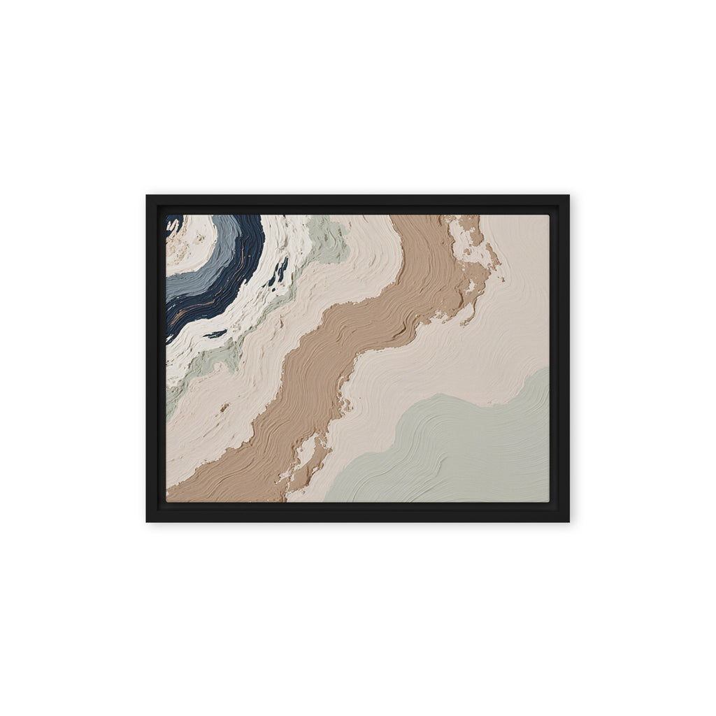 Spall framed canvas artwork with fractured stone-like layers and linear fissures, shown on white.