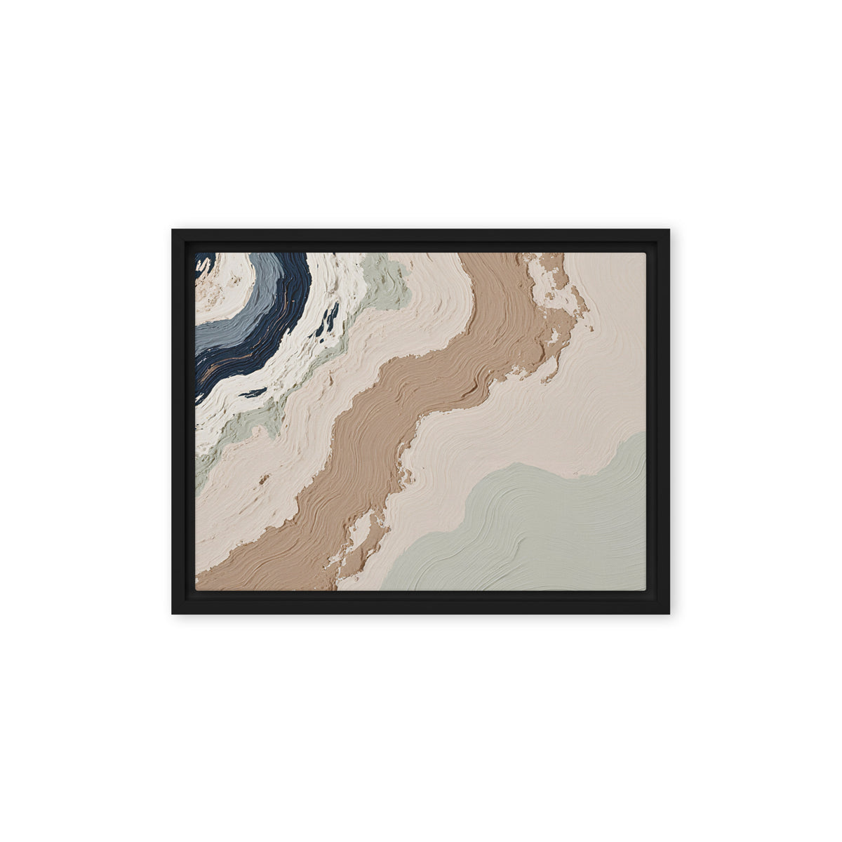 Spall framed canvas artwork with fractured stone-like layers and linear fissures, shown on white.