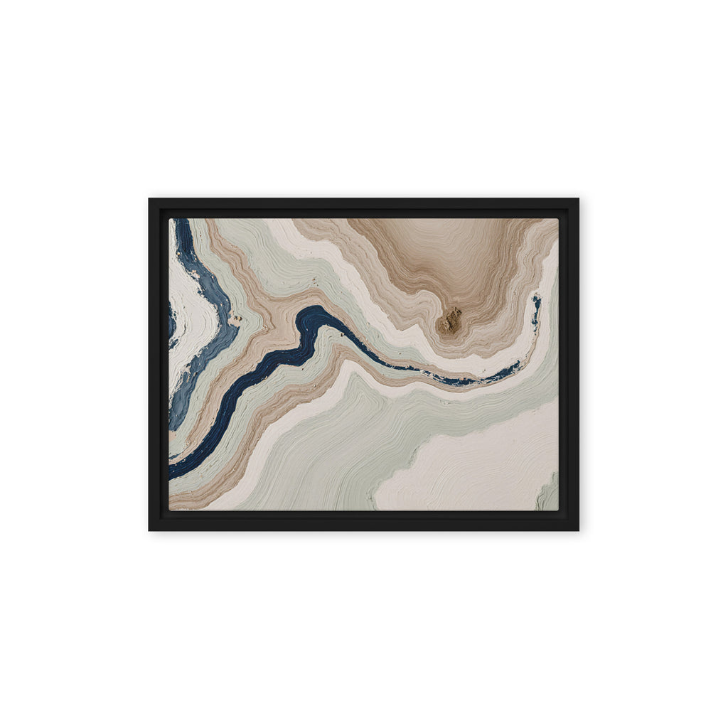 Terrace framed canvas artwork with stepped stone-like shelves and warm mineral gradients, shown on white.