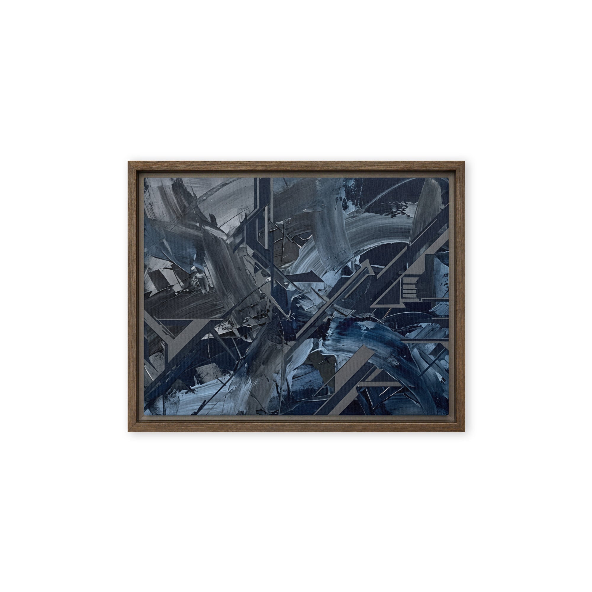 Torrent framed canvas urban front-facing product image in black frame, 12 x 18 inch universal size