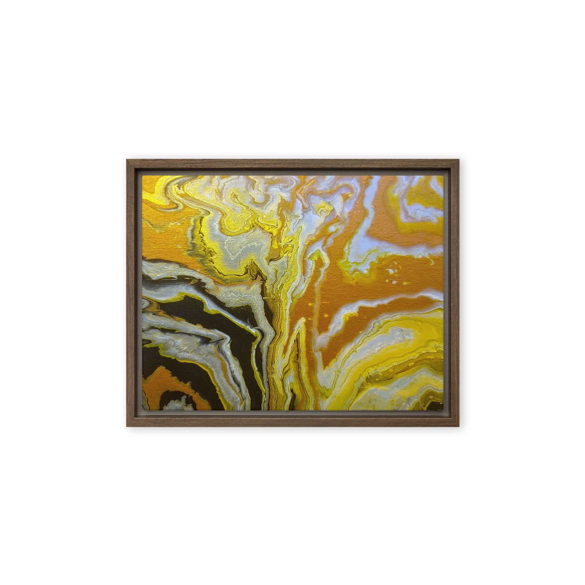 Golden Surge framed canvas print, front view in black frame, 18 x 24 inch large size
