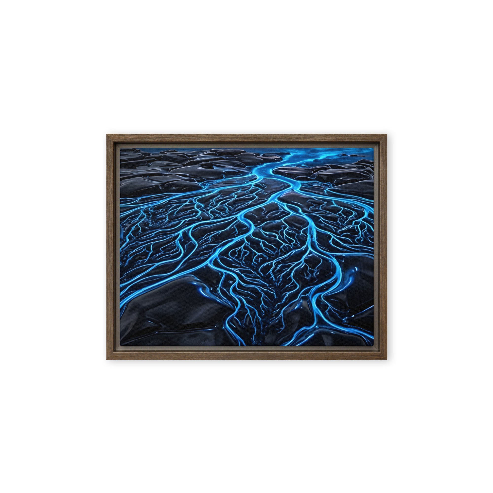 Caldera framed canvas print, front view in black frame, 18 x 24 inch large size