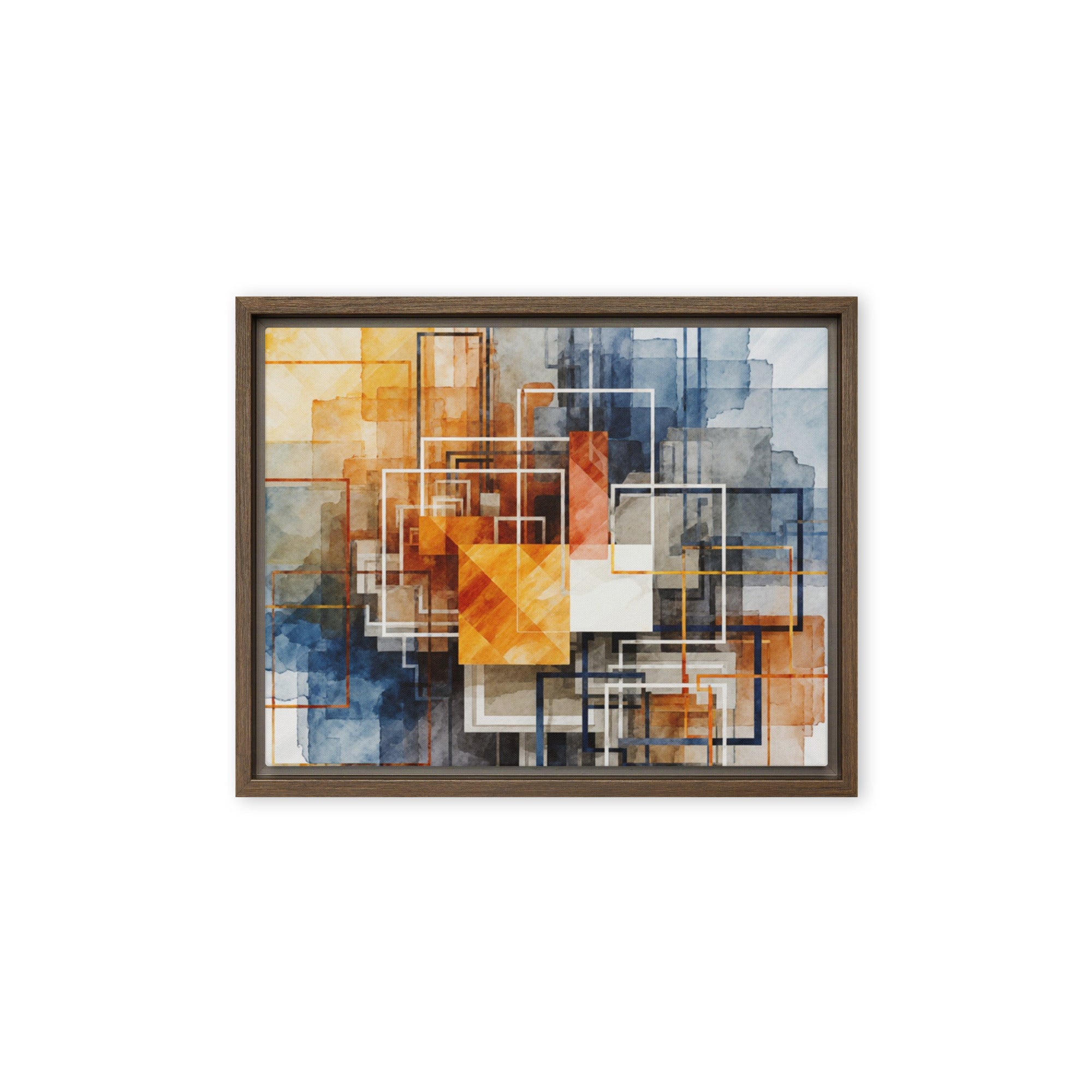 Reticle framed canvas print with product details shown in black frame, 16 x 20 inch universal size