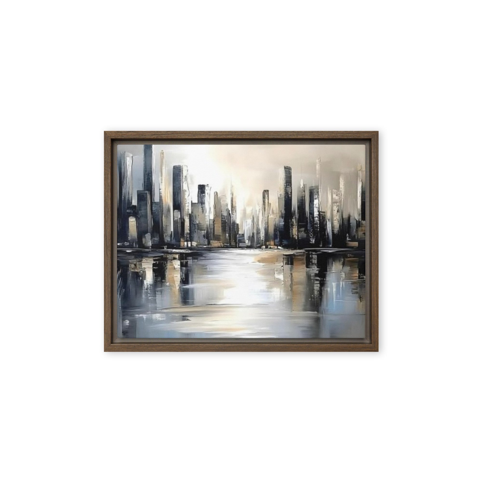 Sharps framed canvas print with product details shown in black frame, 16 x 20 inch universal size