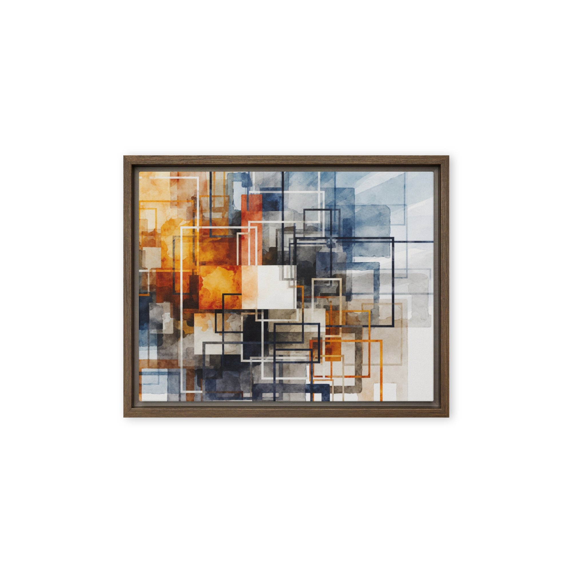 Tessera framed canvas print with product details shown in black frame, 16 x 20 inch universal size