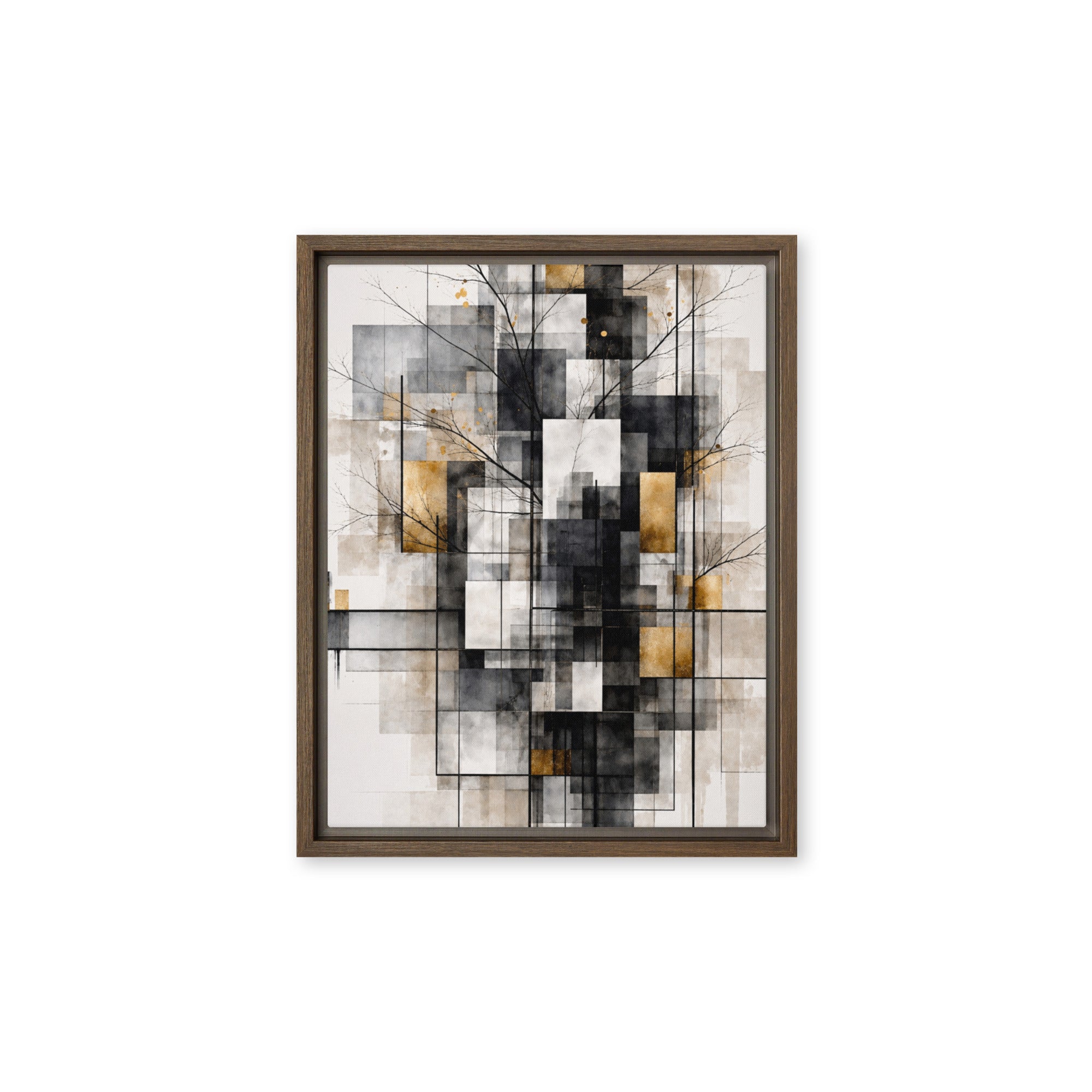 Avect framed canvas print with product details shown in black frame, 16 x 20 inch universal size