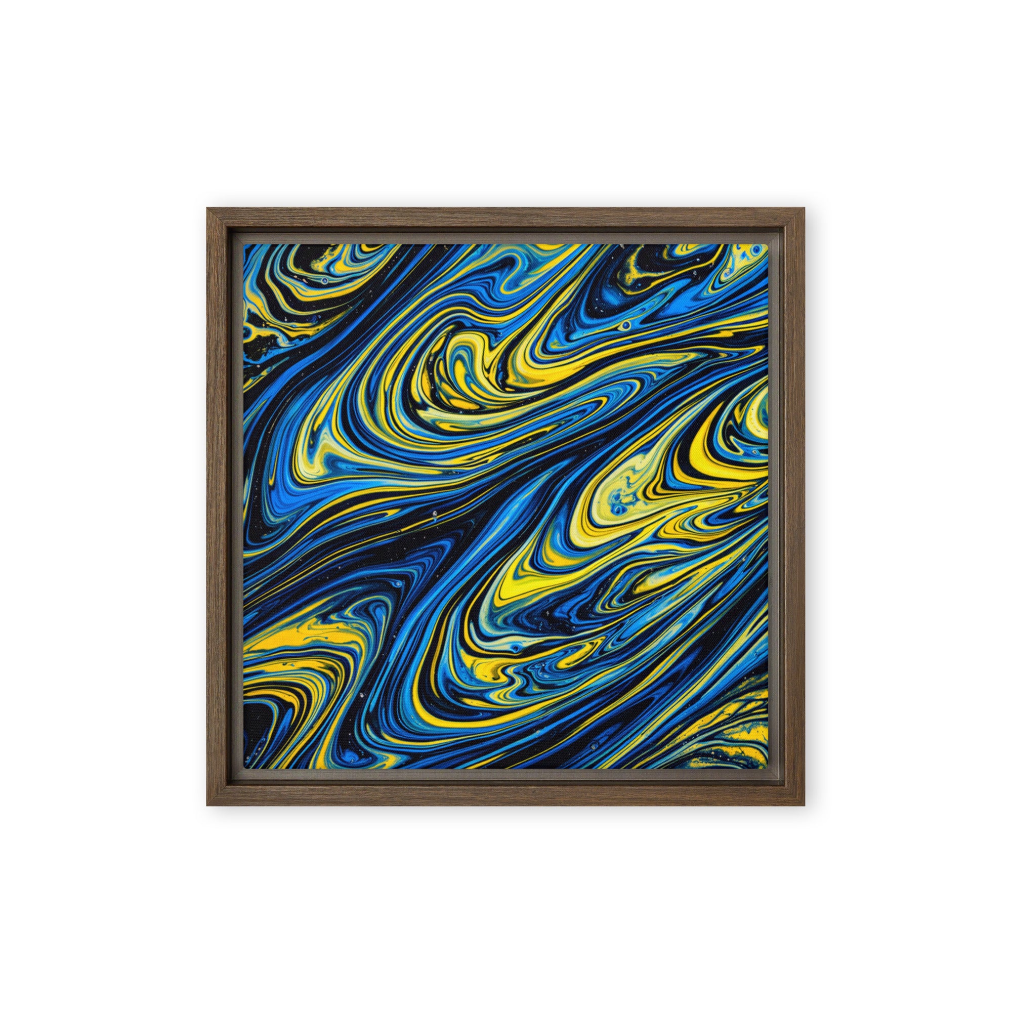 Coral framed canvas print shown in front view in black frame, 20 x 30 inch large size