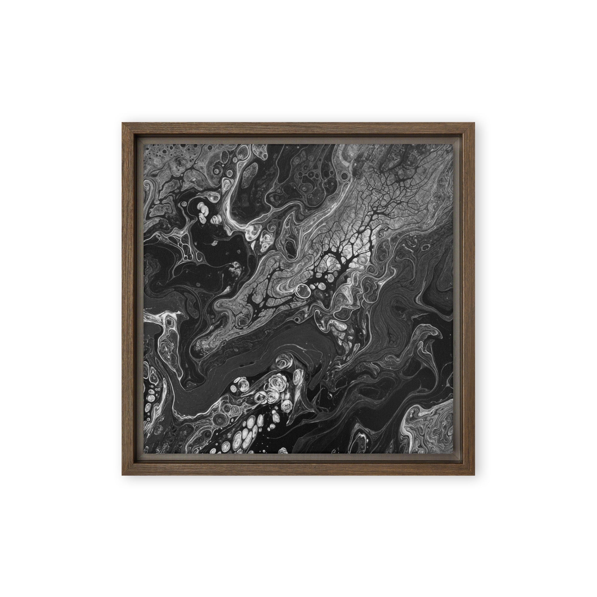 Dark Matter wall art product image as a framed canvas print in black frame, 24 x 32 inch large size