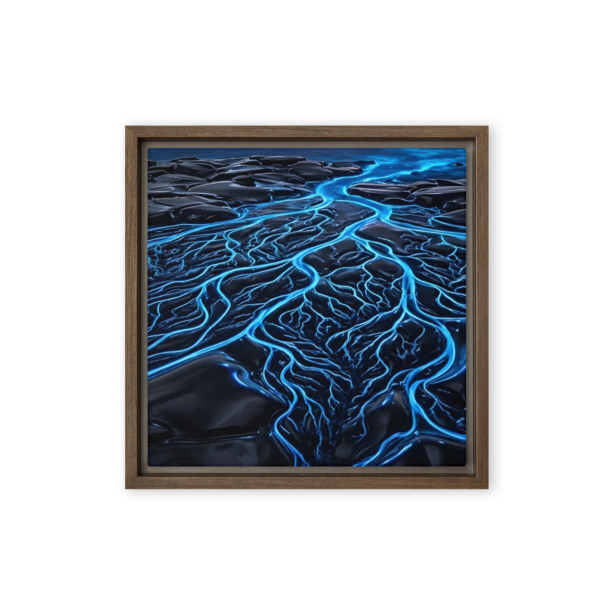 Caldera wall art product image as a framed canvas print in black frame, 24 x 32 inch large size