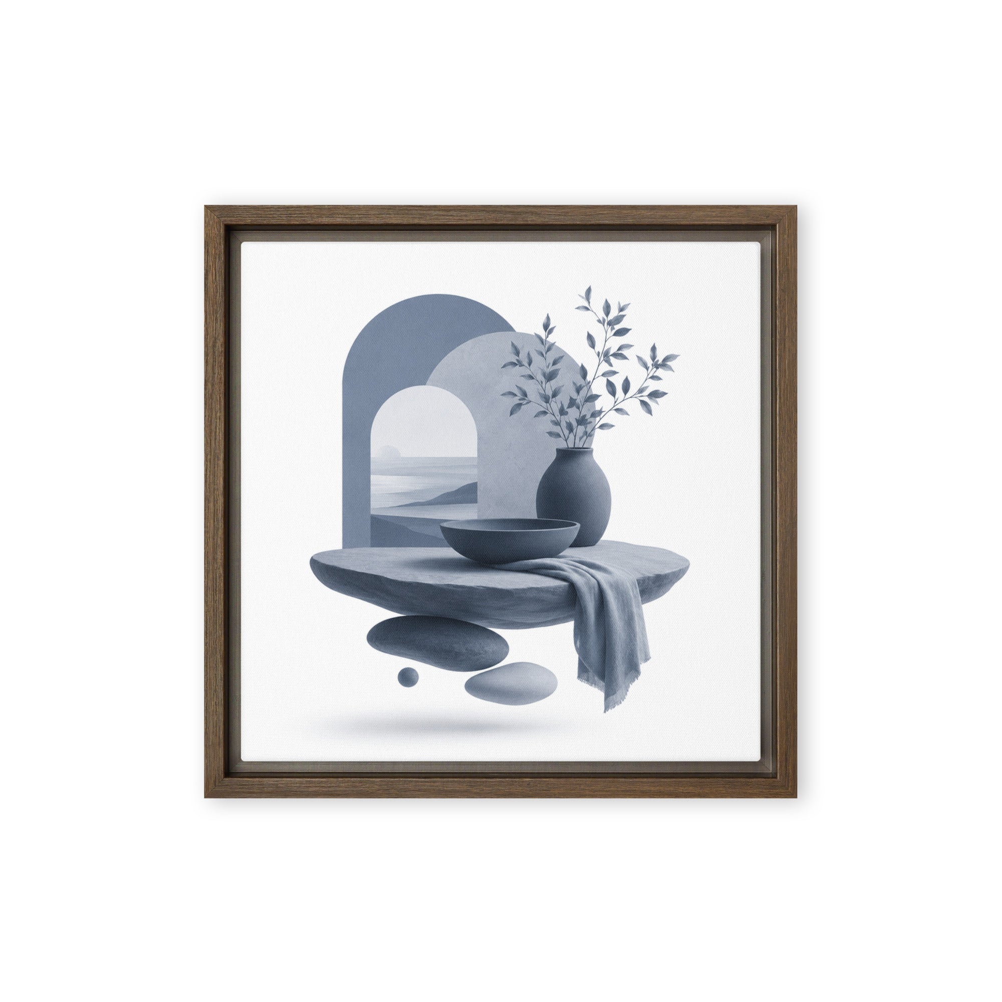 Slate XV wall art product image as a framed canvas print in brown frame