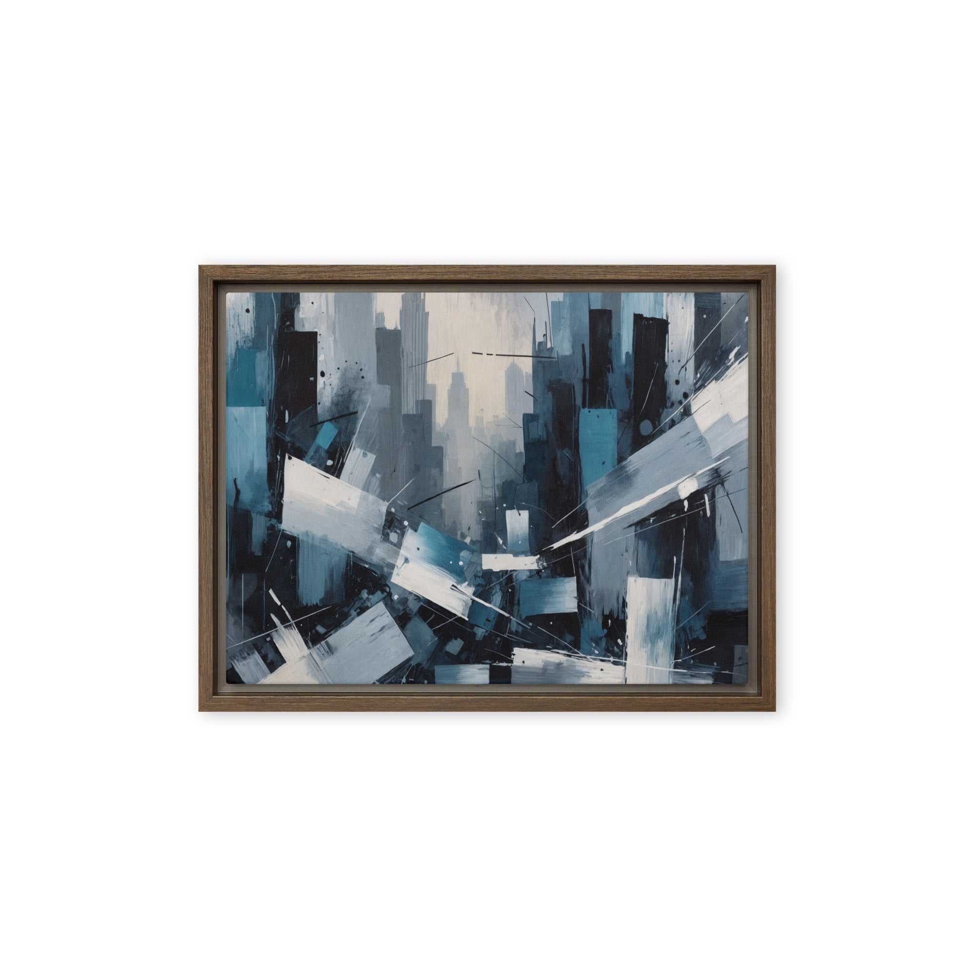 Zephyr framed canvas skyline product view in black frame, 18 x 24 inch large size