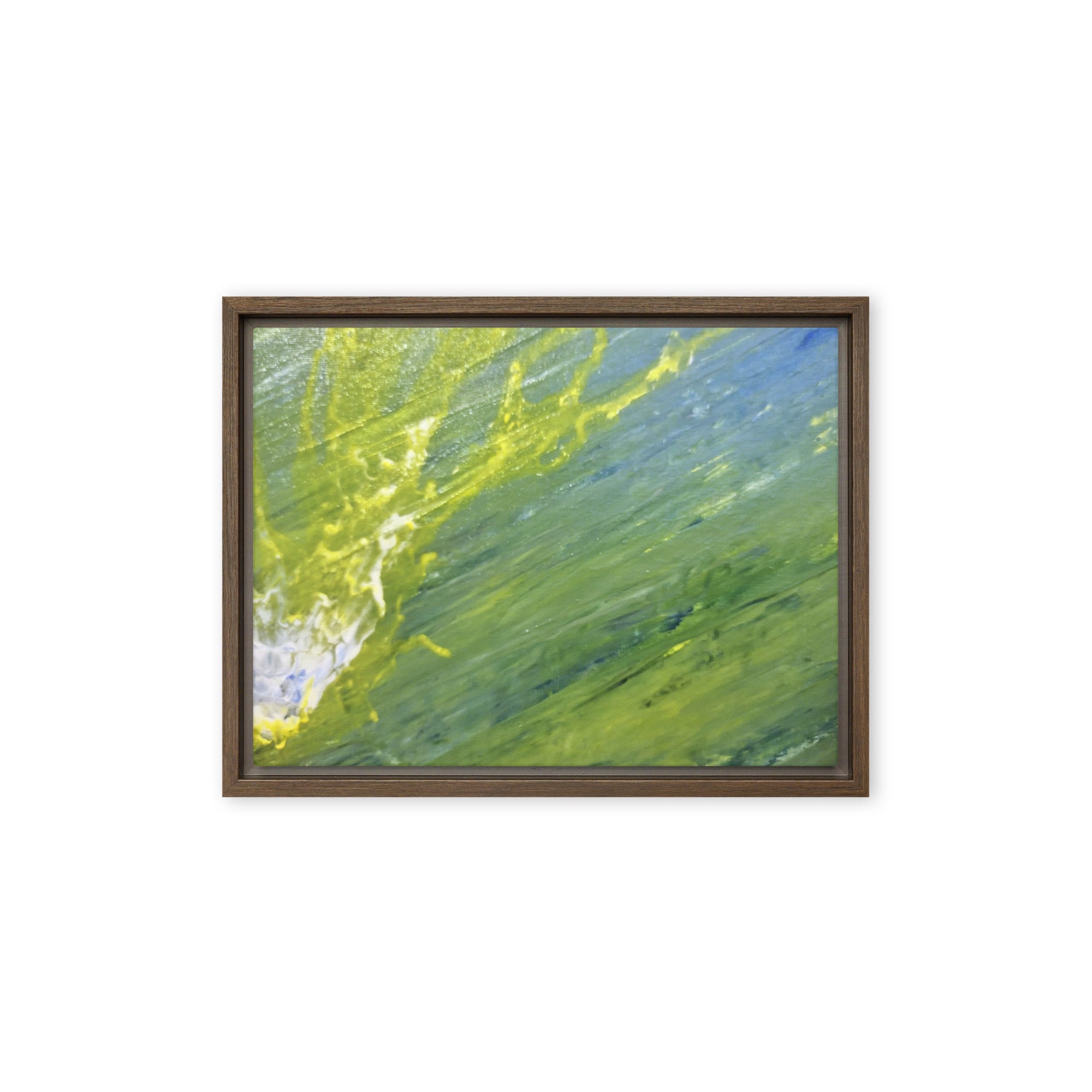 Charged Waters wall art product image as a framed canvas print in black frame, 12 x 18 inch universal size