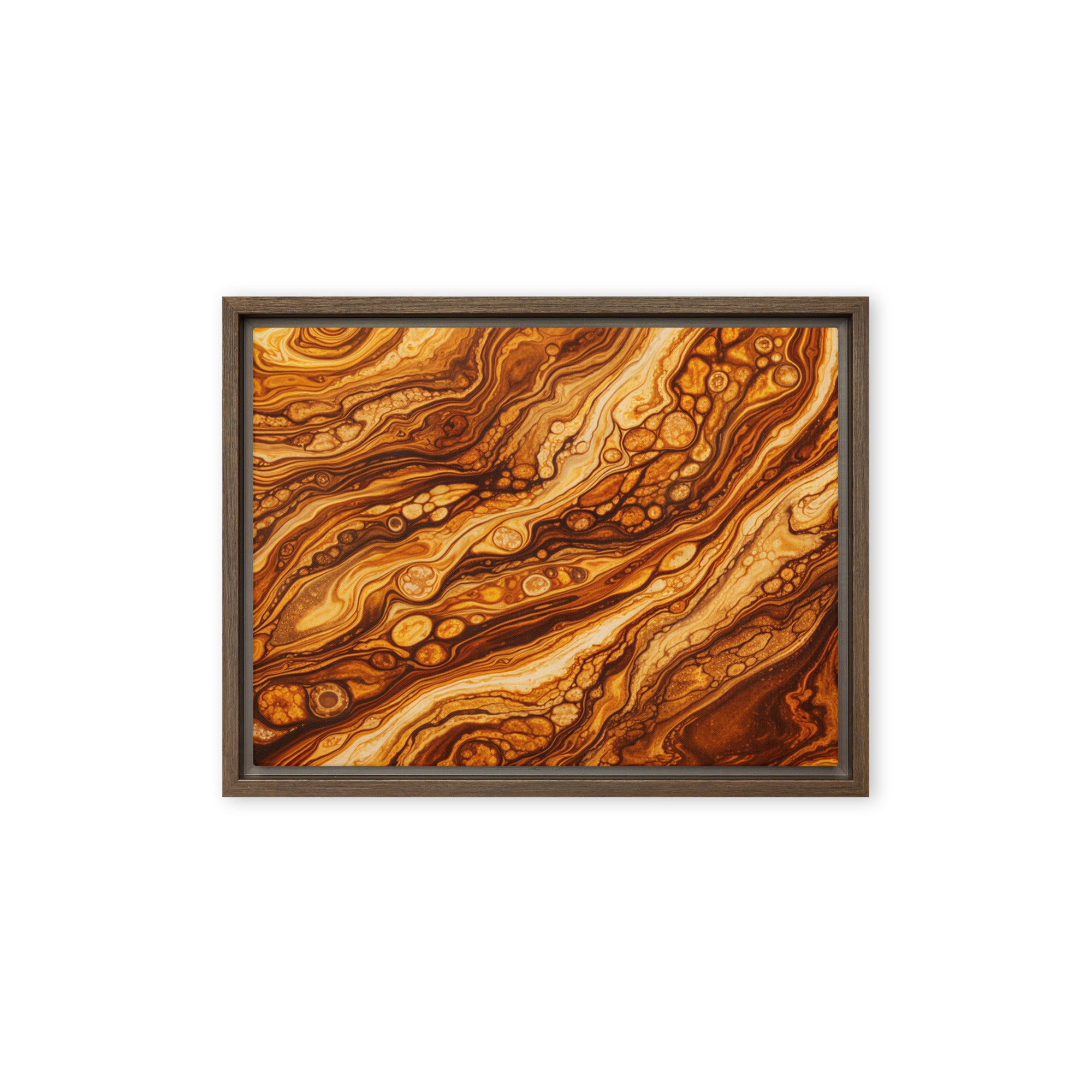 Molten Cells framed canvas print, front view in black frame, 20 x 30 inch large size