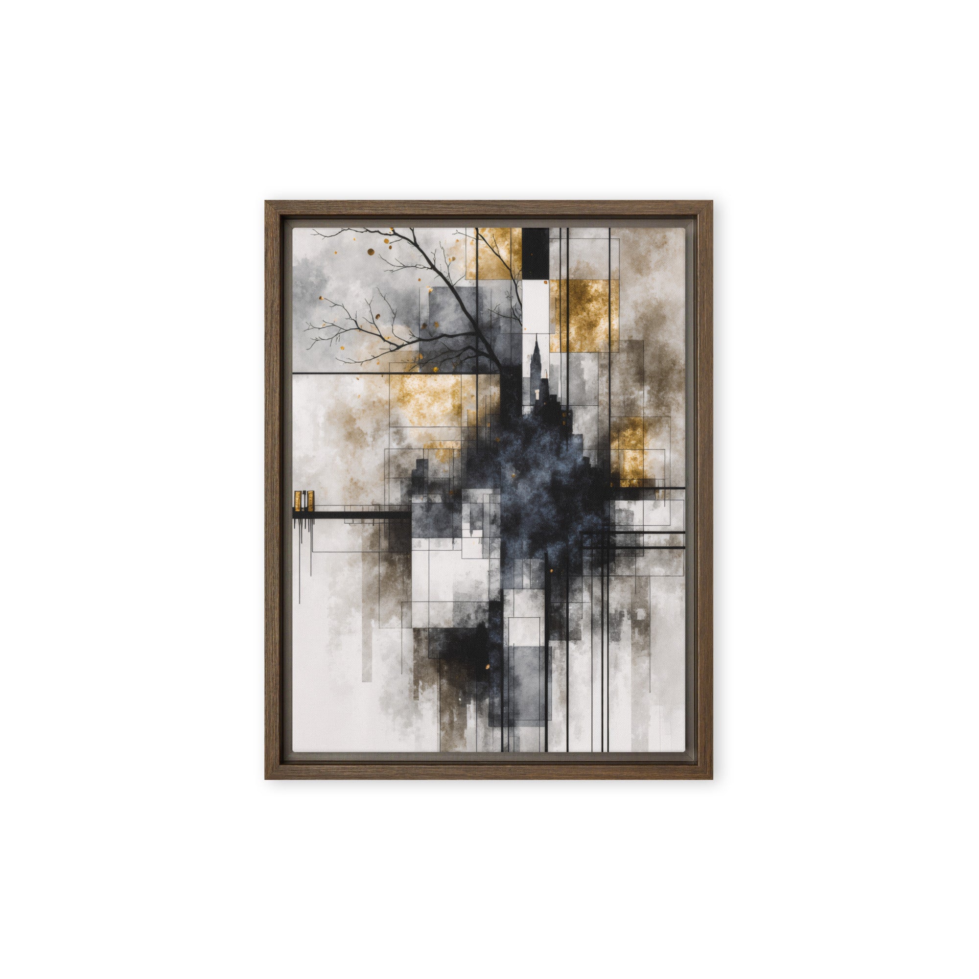 Brasier framed canvas print product mockup in brown frame, 9 x 12 inch universal size