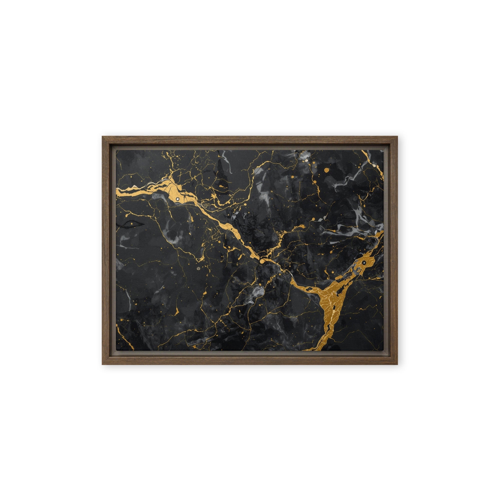 Midas framed canvas print product mockup in brown frame, 9 x 12 inch universal size