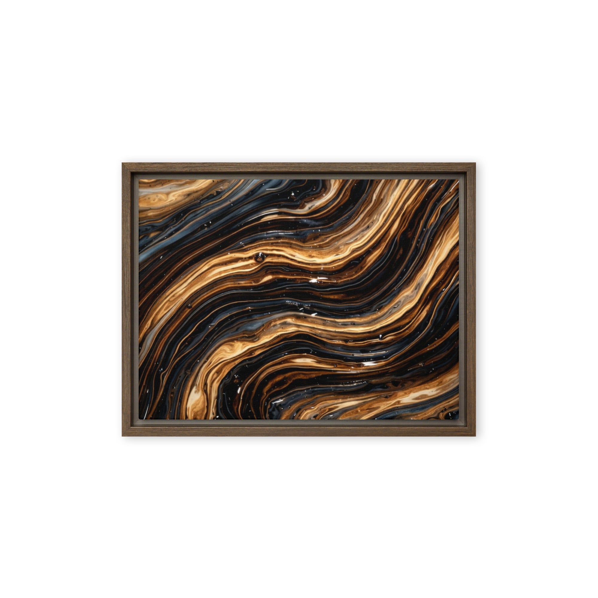 Amber framed canvas print product mockup in brown frame, 9 x 12 inch universal size