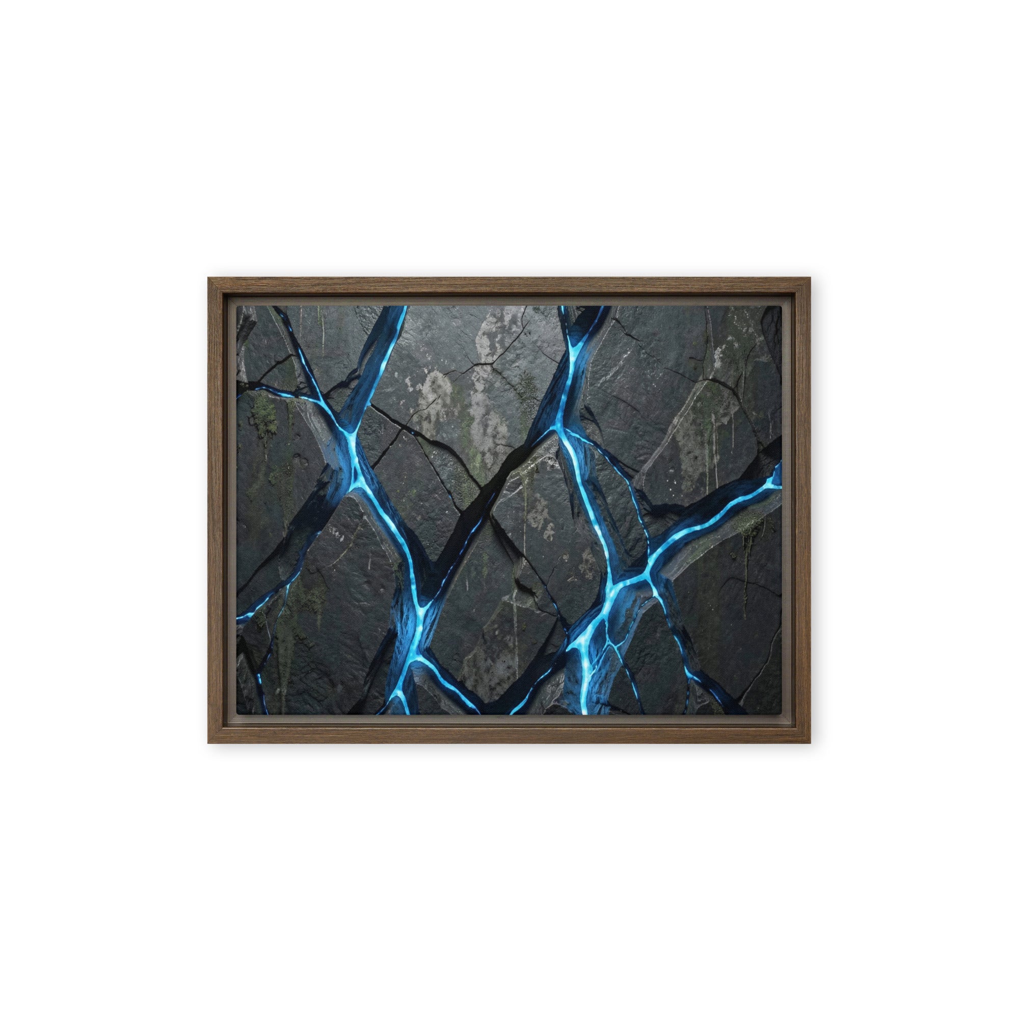 Igneous framed canvas print product mockup in brown frame, 9 x 12 inch universal size