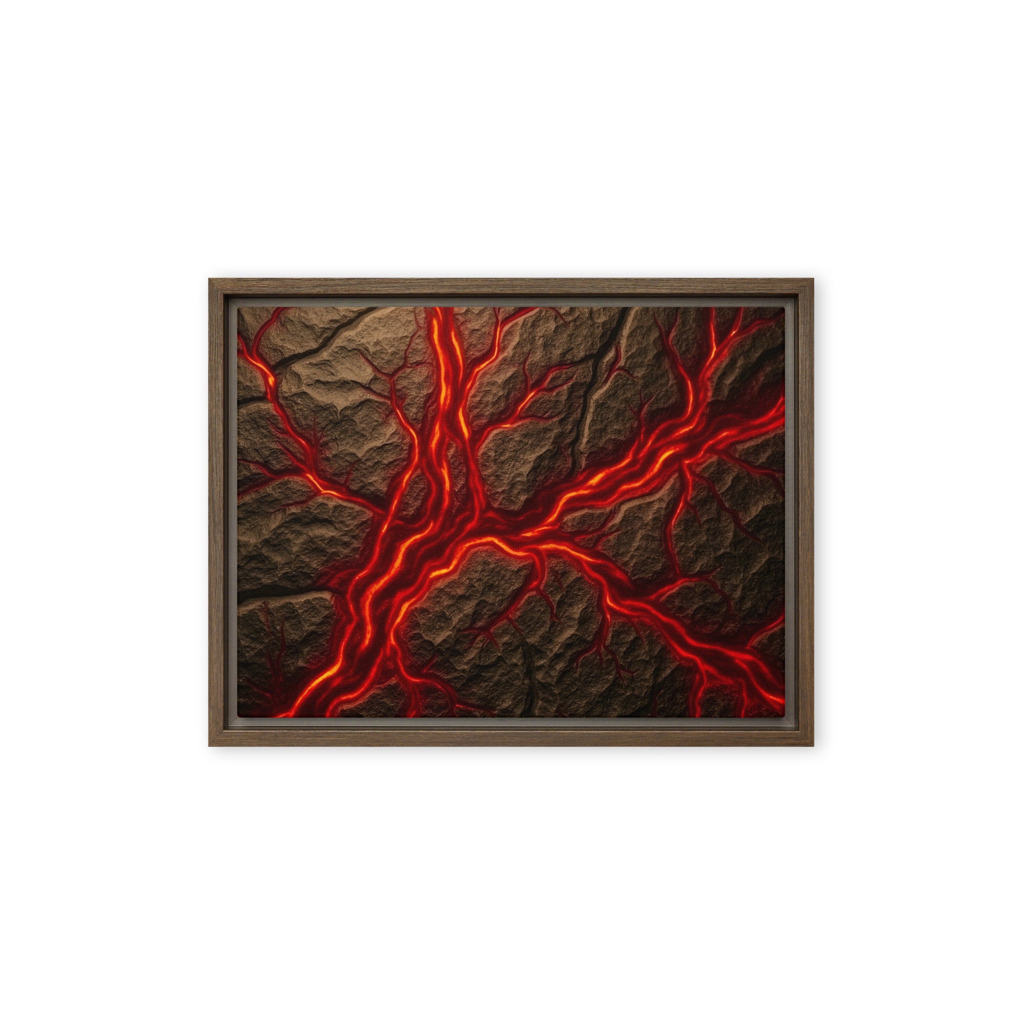 Magma framed canvas print product mockup in brown frame, 9 x 12 inch universal size