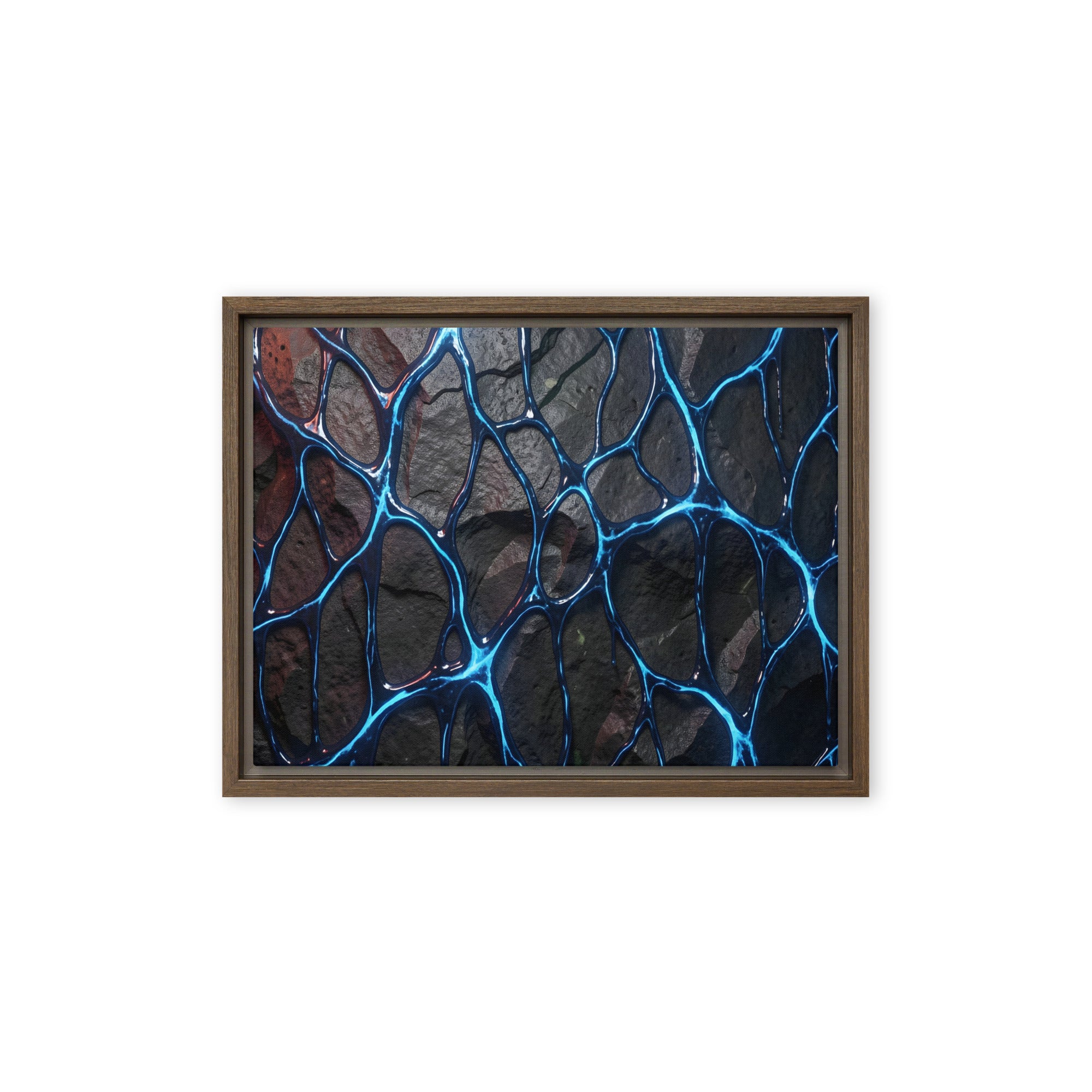 Magmatic framed canvas print product mockup in brown frame, 9 x 12 inch universal size