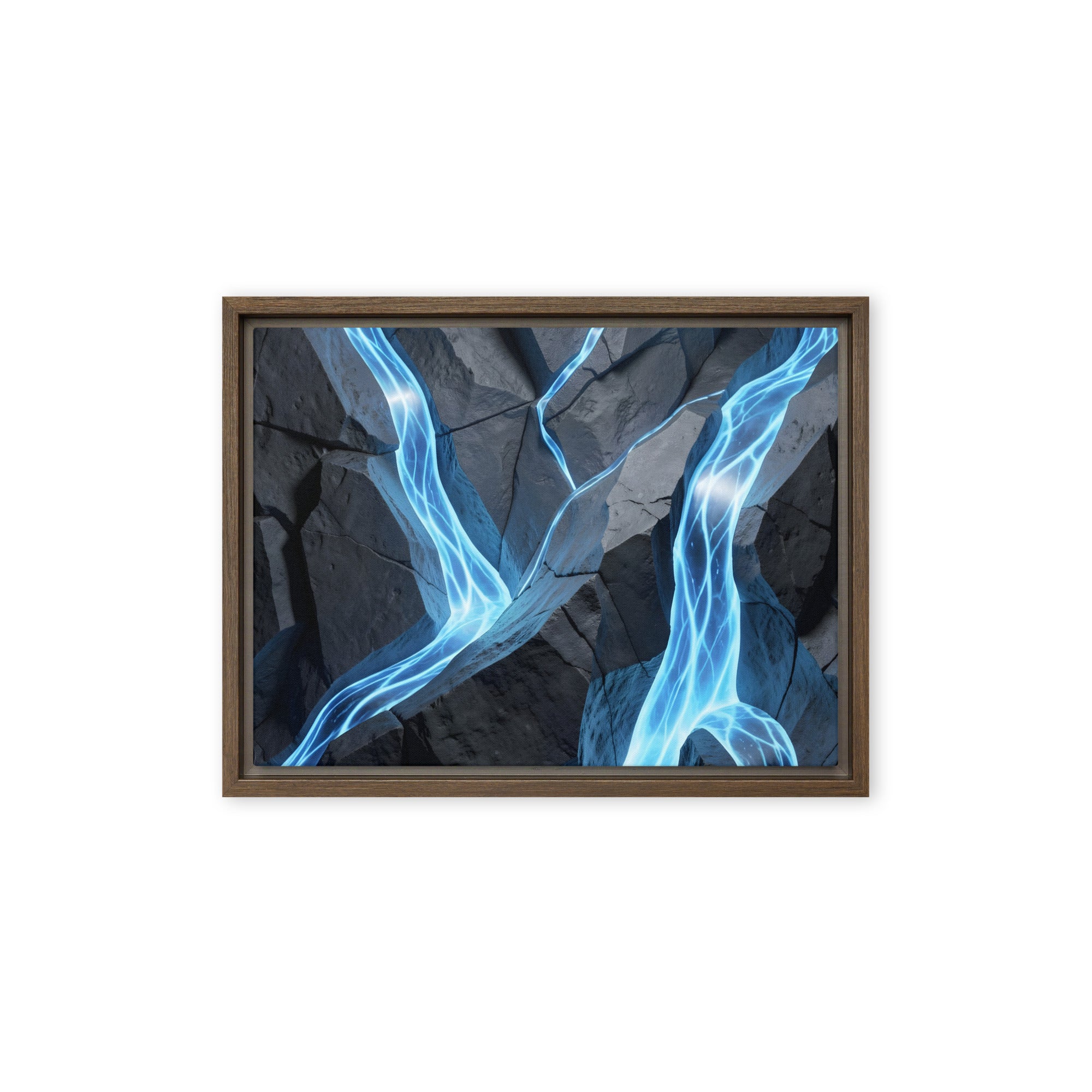 Tephra framed canvas print product view in brown frame, 11 x 14 inch universal size