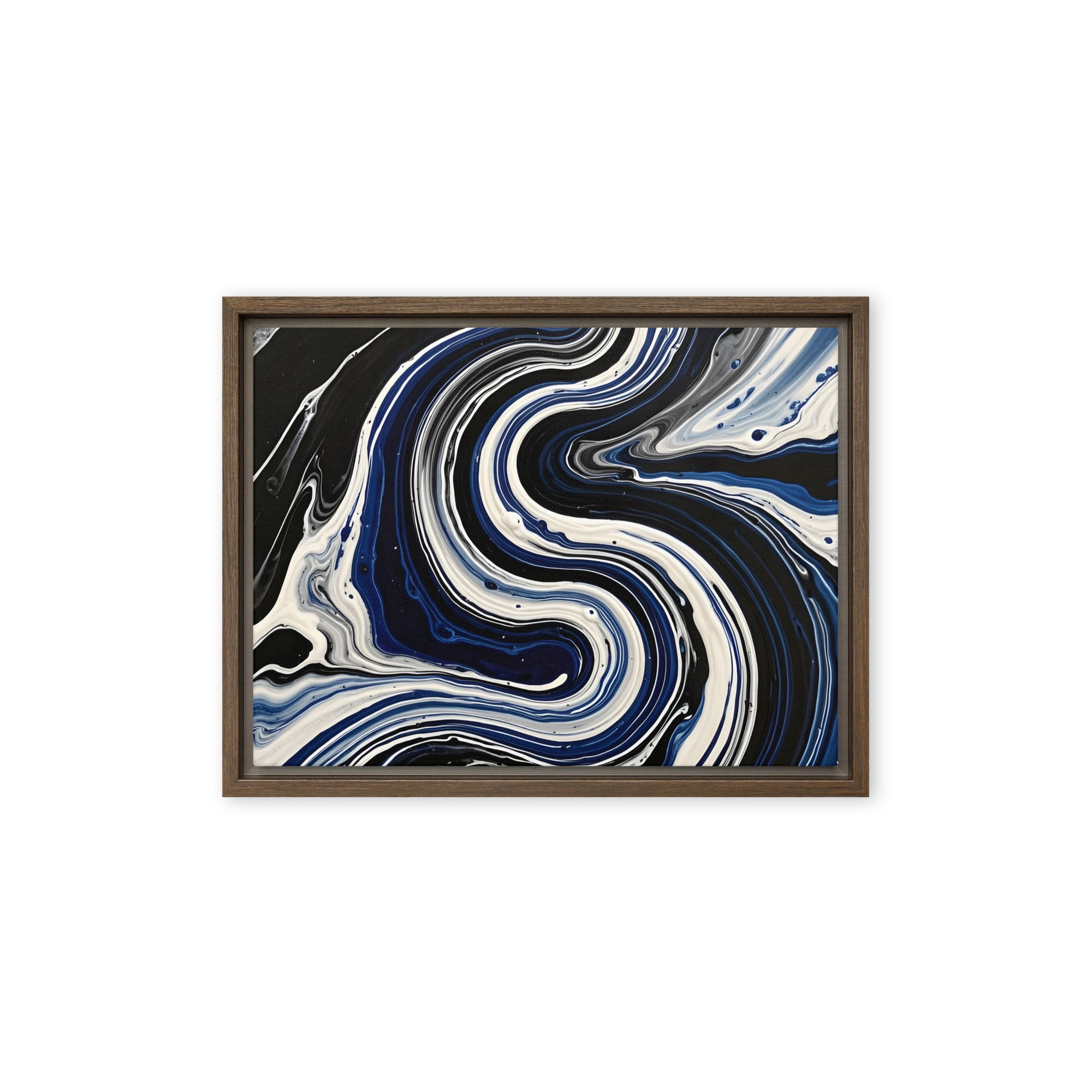 Midnight Surge framed canvas print product mockup in brown frame, 9 x 12 inch universal size
