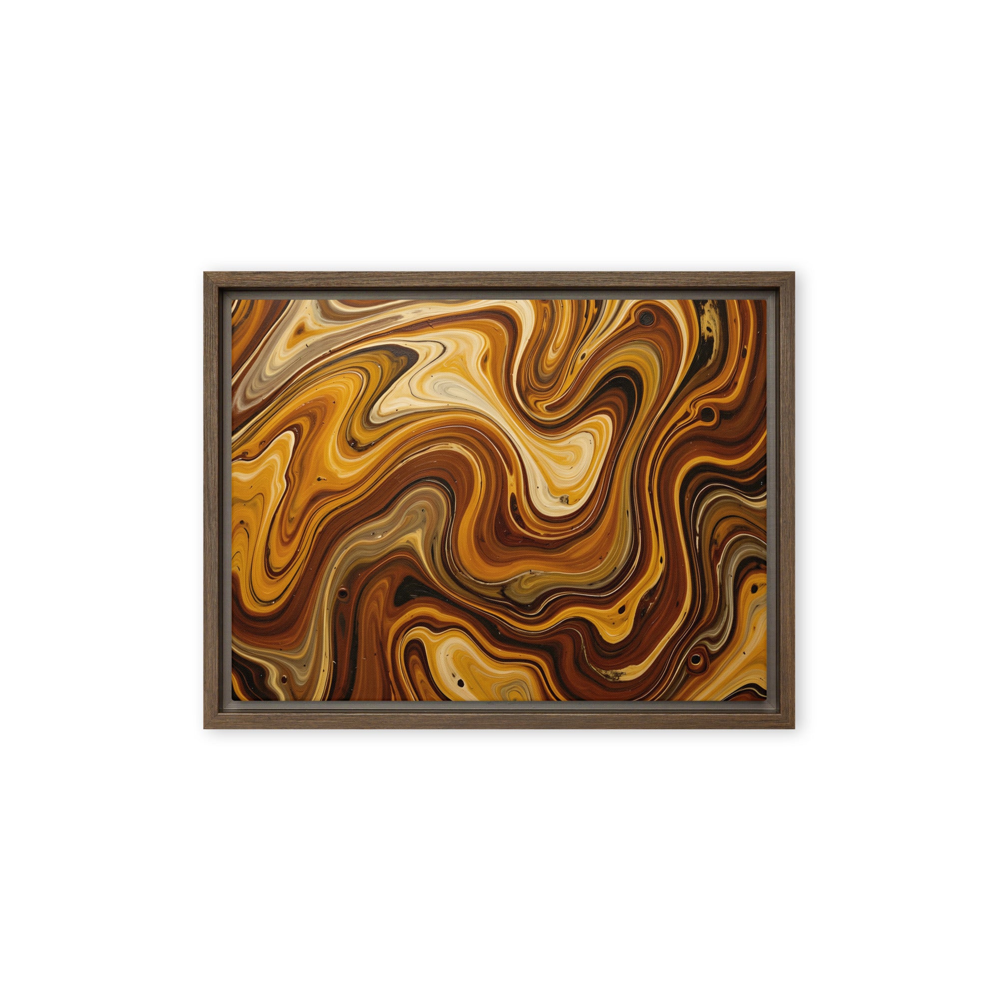 Molten Earth framed canvas print product mockup in brown frame, 9 x 12 inch universal size