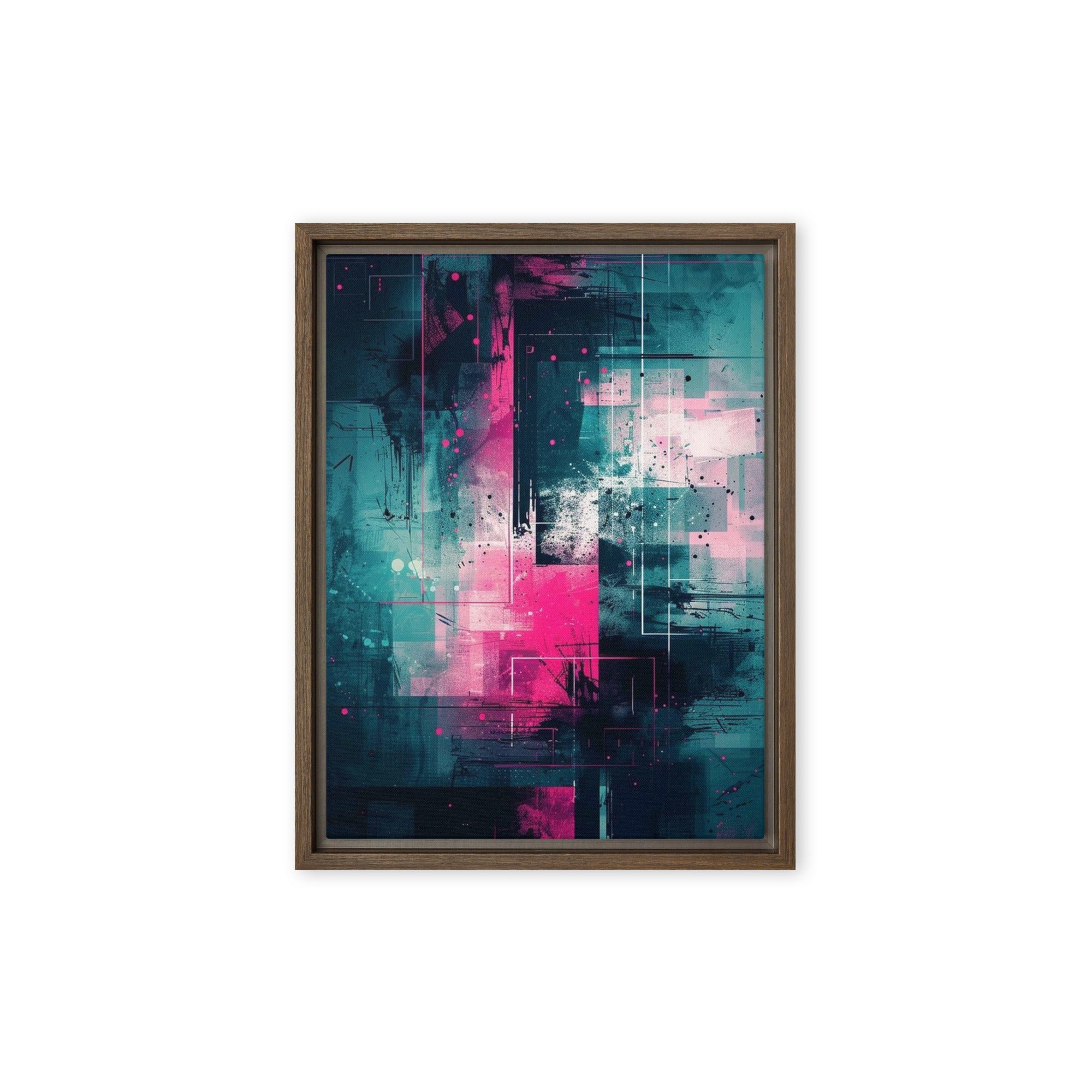 Neona framed canvas print shown in front view in black frame, 24 x 36 inch statement piece