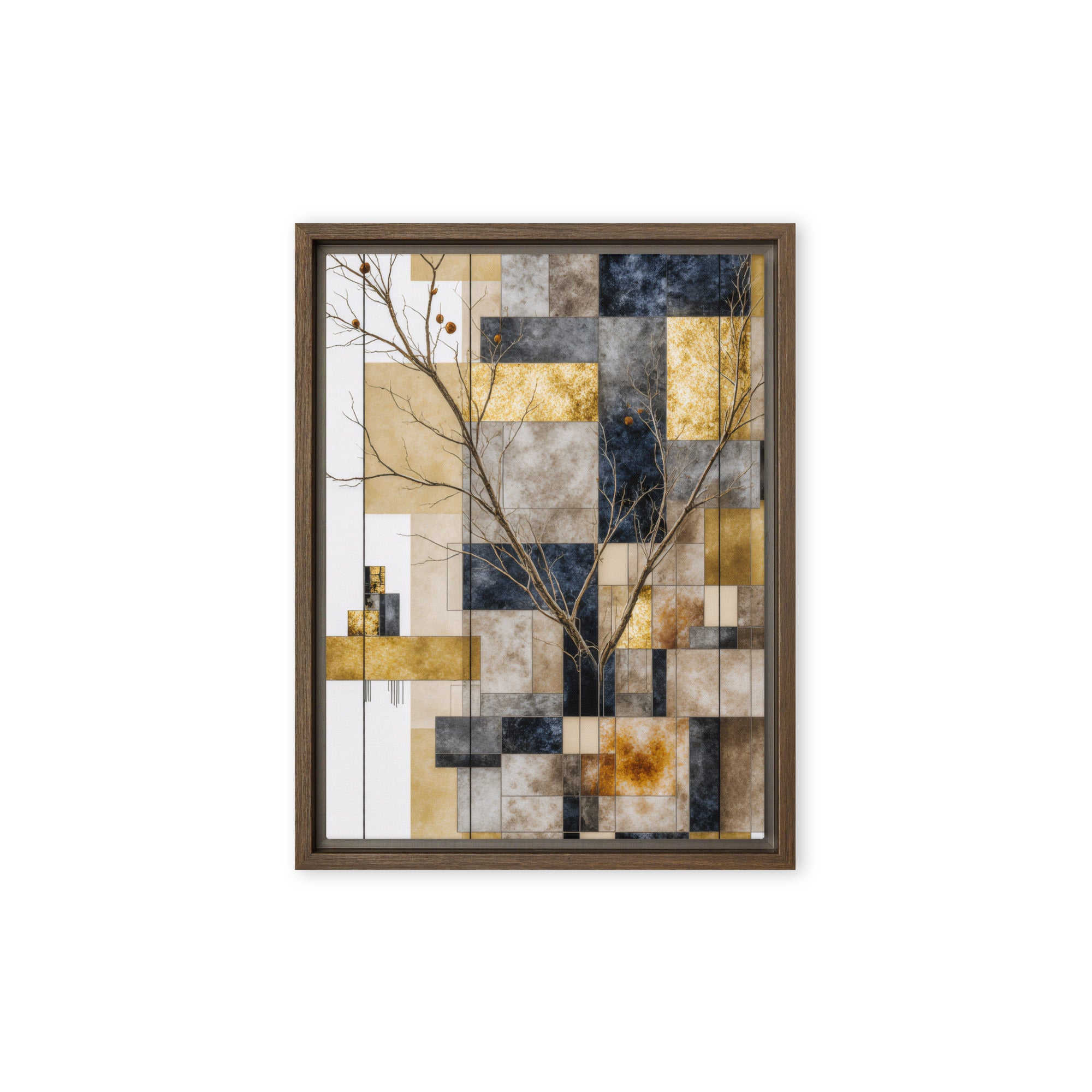 Solari framed canvas print product mockup in brown frame, 9 x 12 inch universal size
