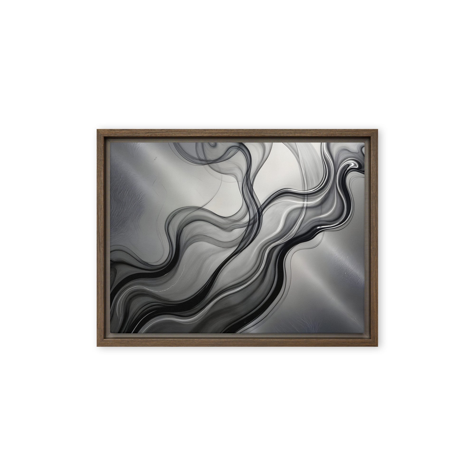 Smoke framed canvas print product mockup in brown frame, 9 x 12 inch universal size