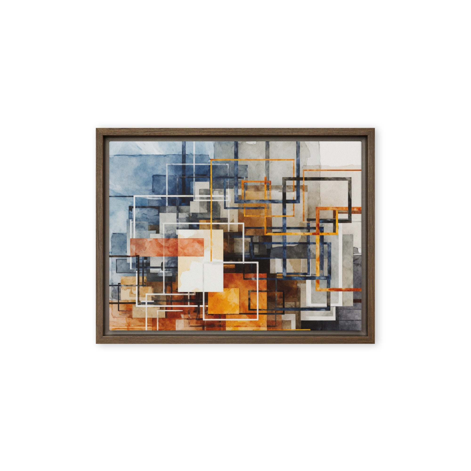 Stratum framed canvas print product mockup in brown frame, 9 x 12 inch universal size