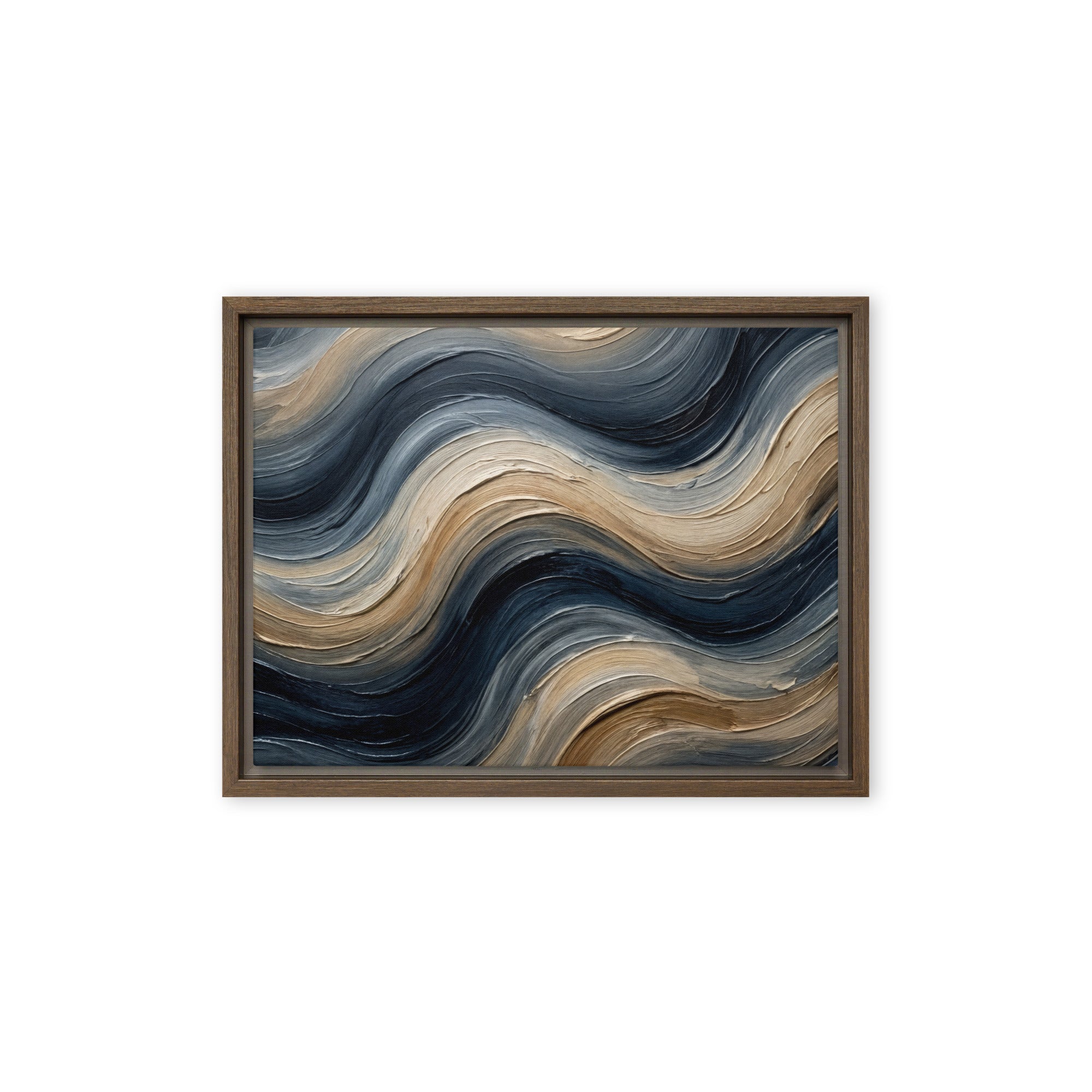 Conform framed canvas print product mockup in brown frame, 9 x 12 inch universal size