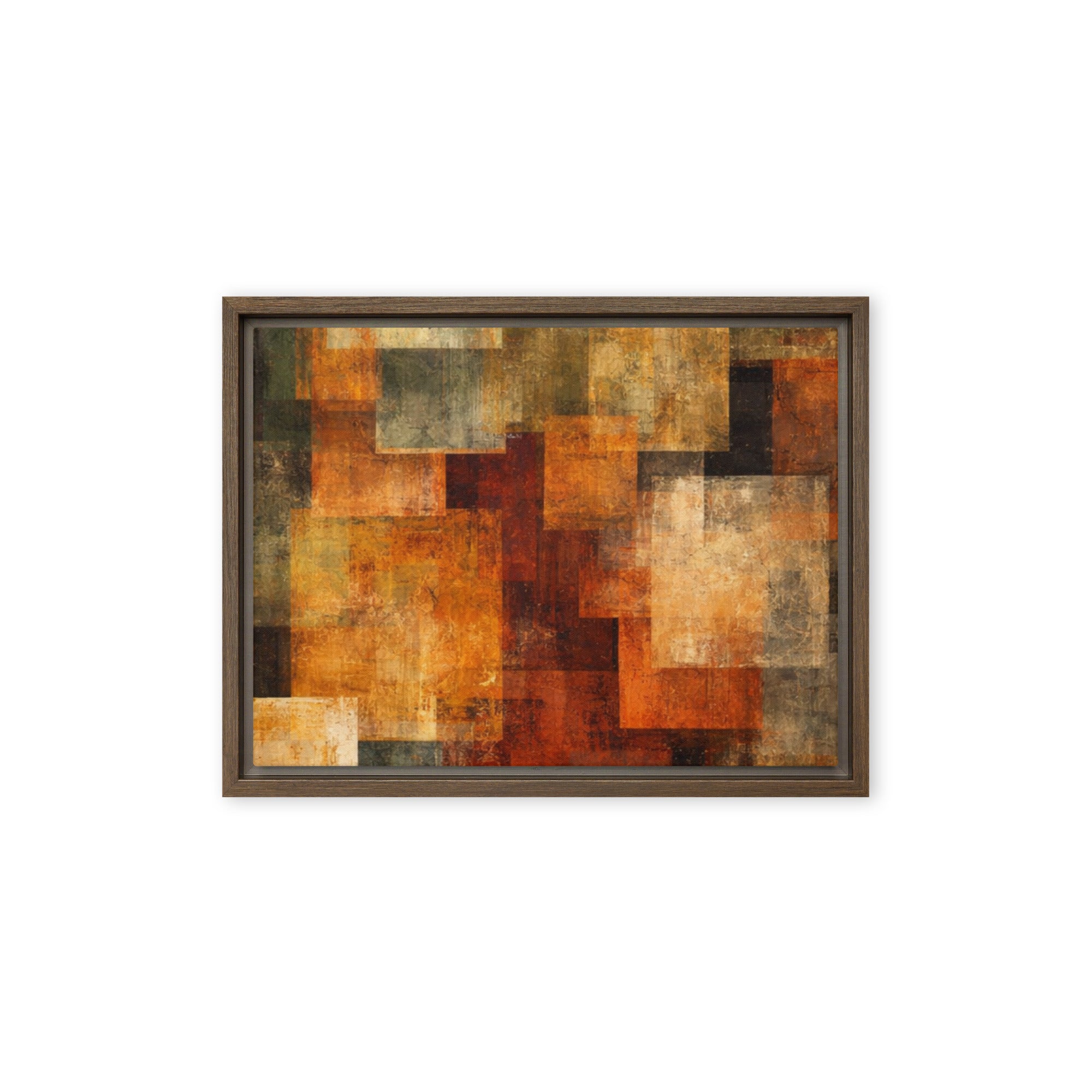 Harvest framed canvas print product mockup in brown frame, 9 x 12 inch universal size