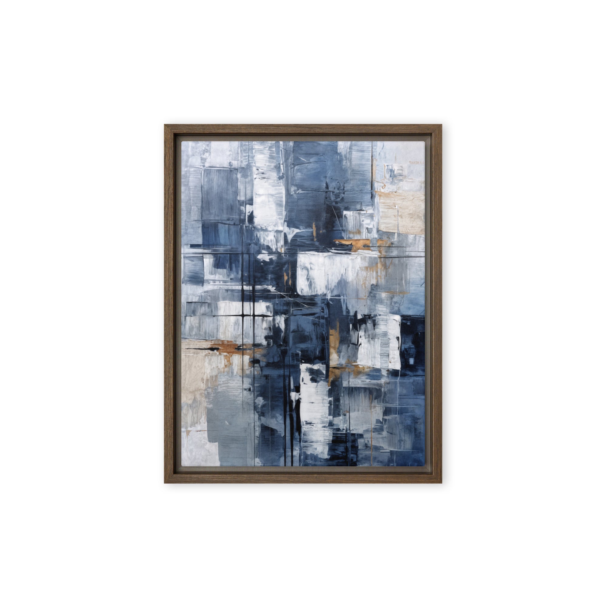Push framed canvas print product mockup in brown frame, 9 x 12 inch universal size