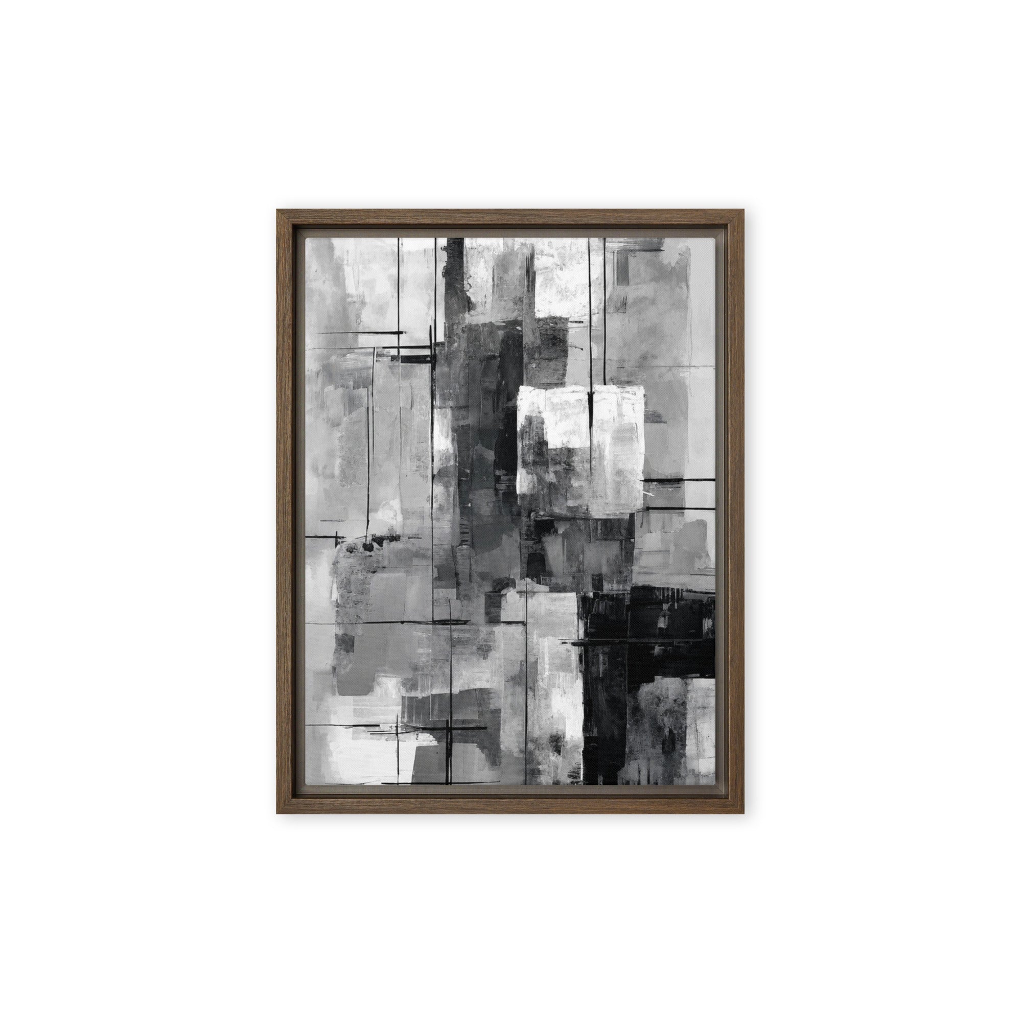 Align framed canvas print product mockup in brown frame, 9 x 12 inch universal size