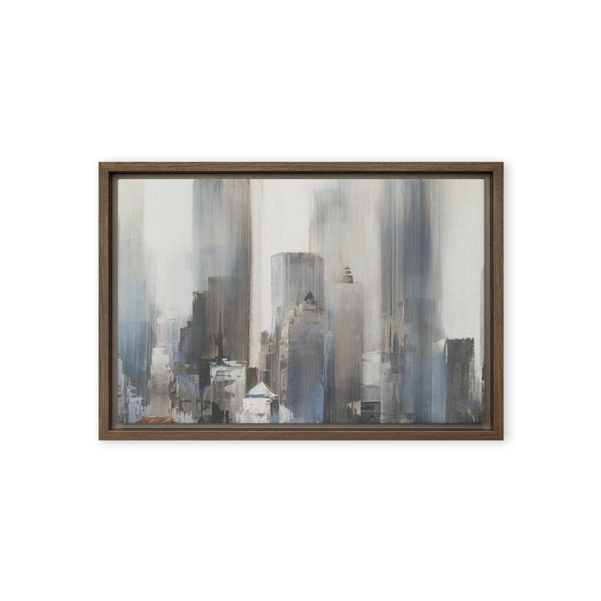 Vanguard framed canvas skyline shown in front view in white frame, 18 x 24 inch large size