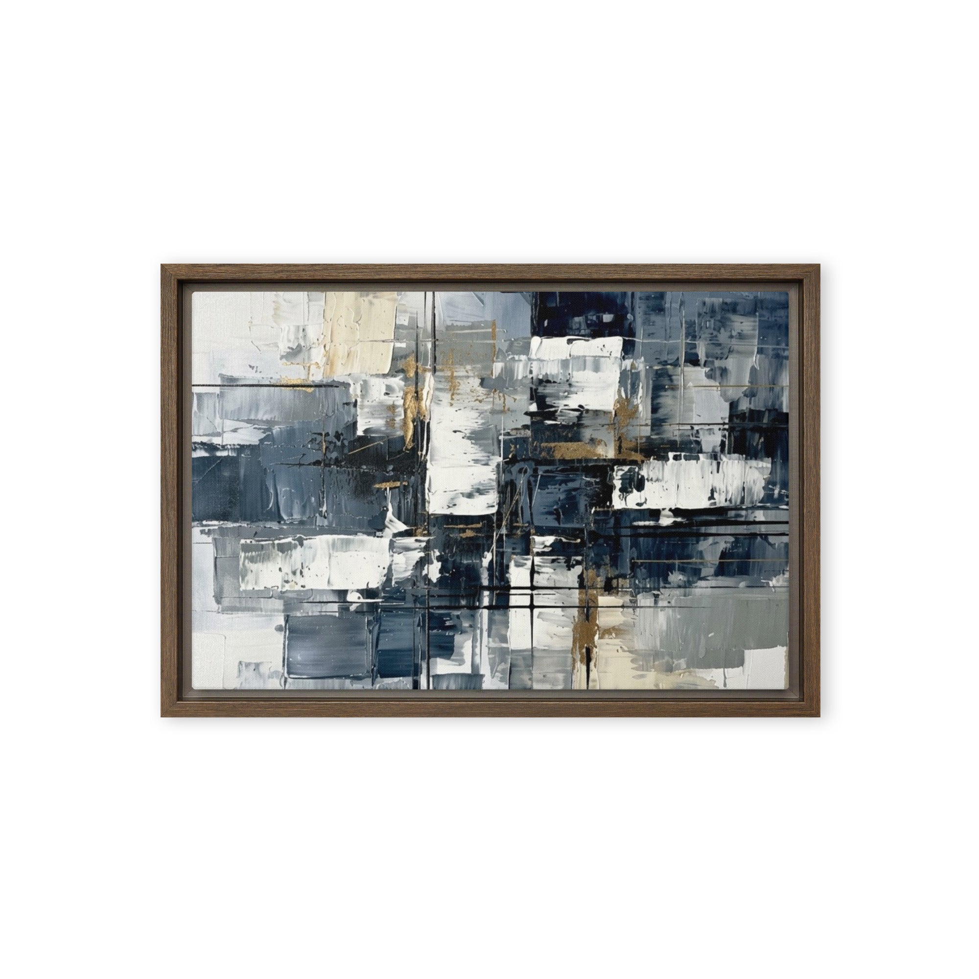 Calamity framed canvas urban product mockup in black frame, 18 x 24 inch large size